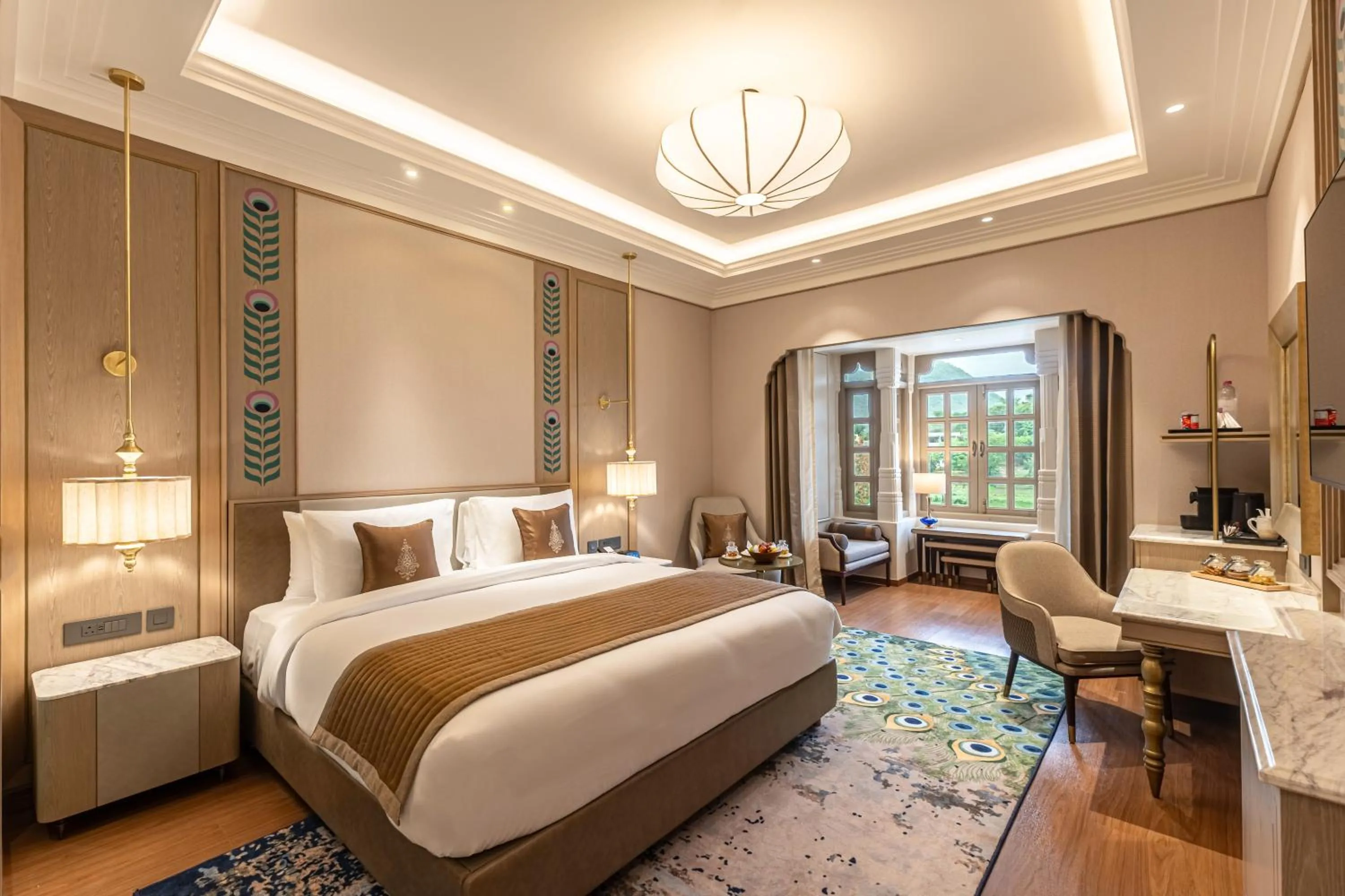 Bedroom, Bed in Wyndham Grand Udaipur Fateh Sagar Lake - Pure Vegetarian Resort