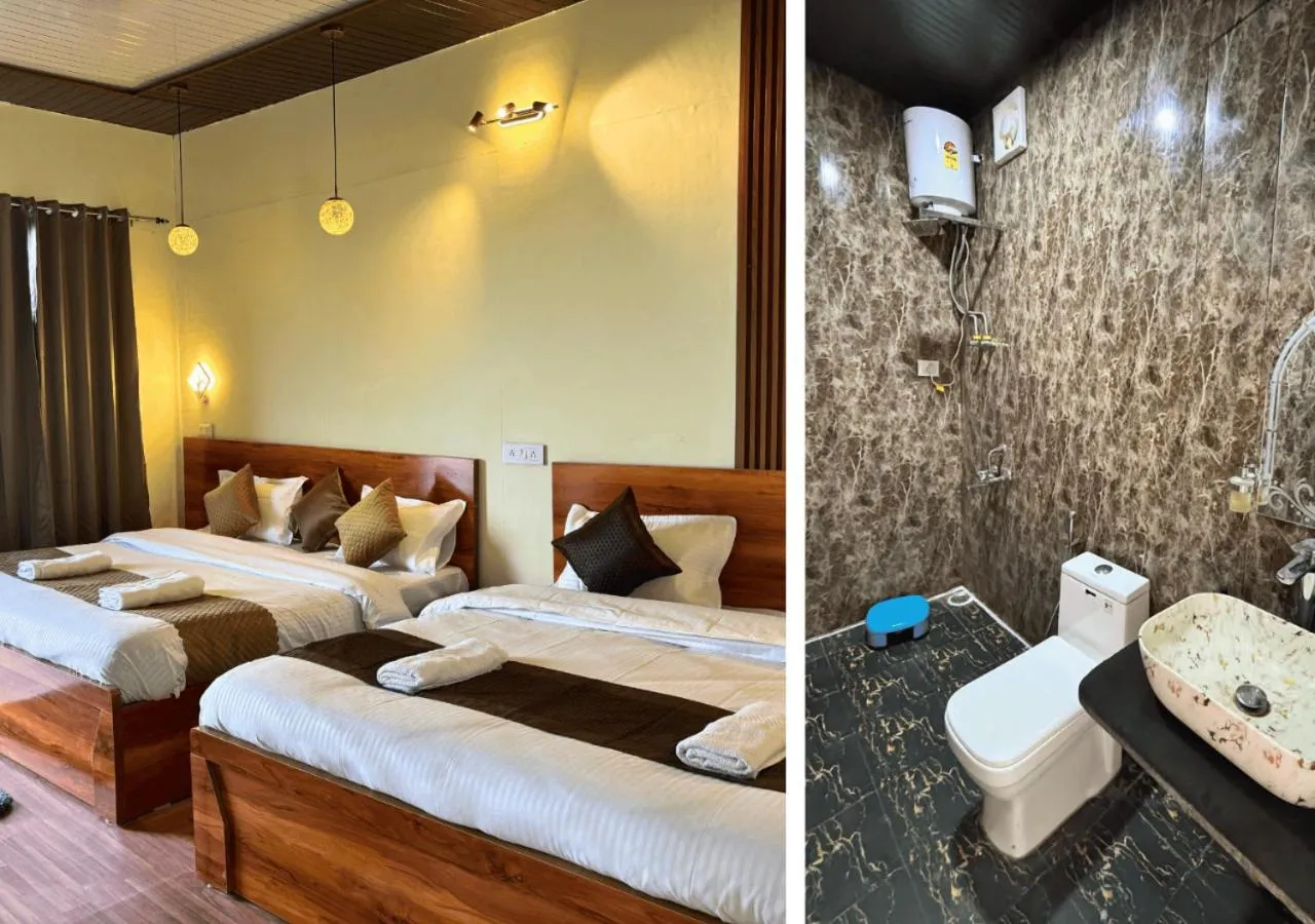 Bathroom, Bed in The Hills Inn Resort Guptkashi