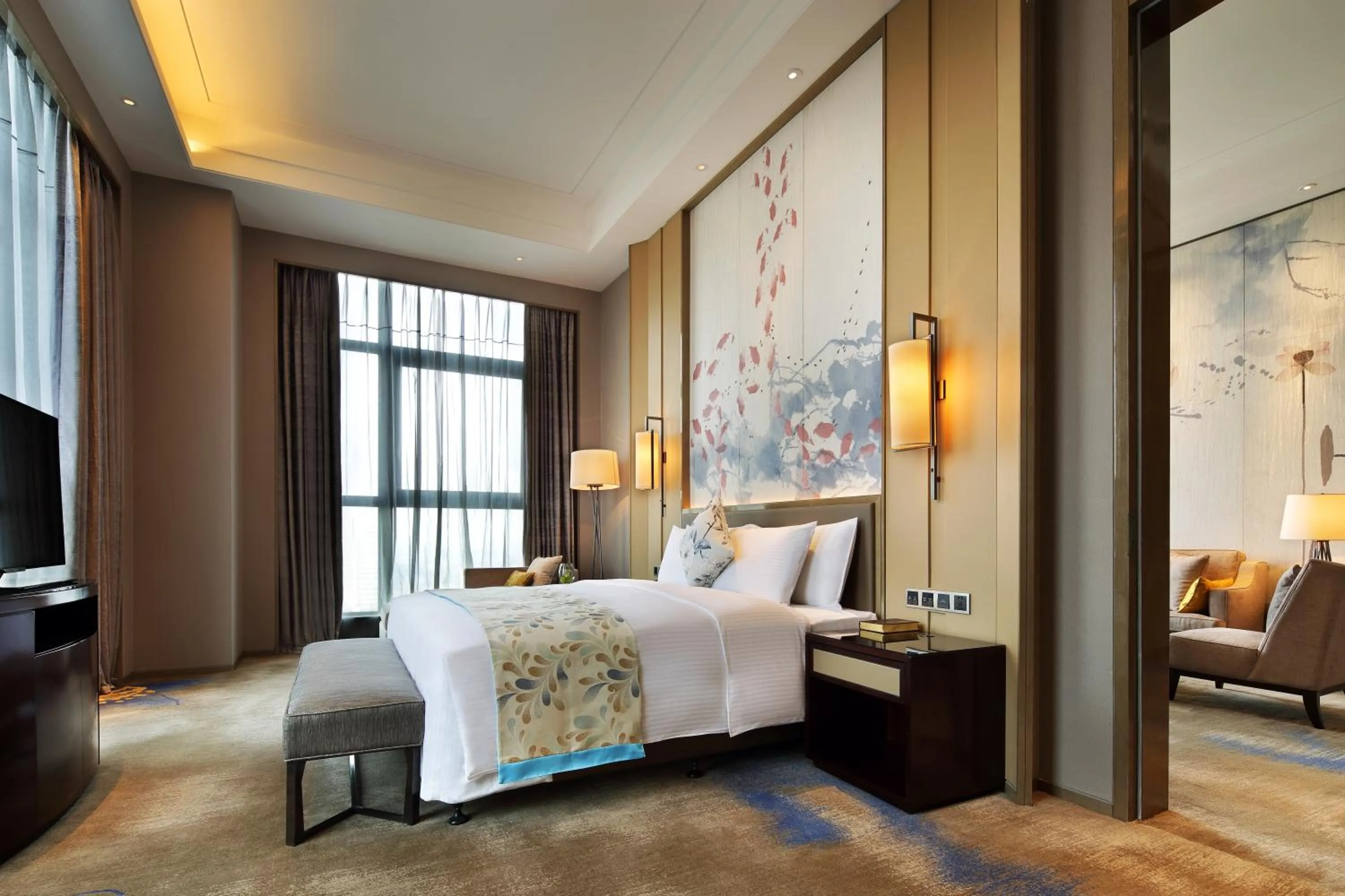 Photo of the whole room, Bed in Wanda Realm Huangshi