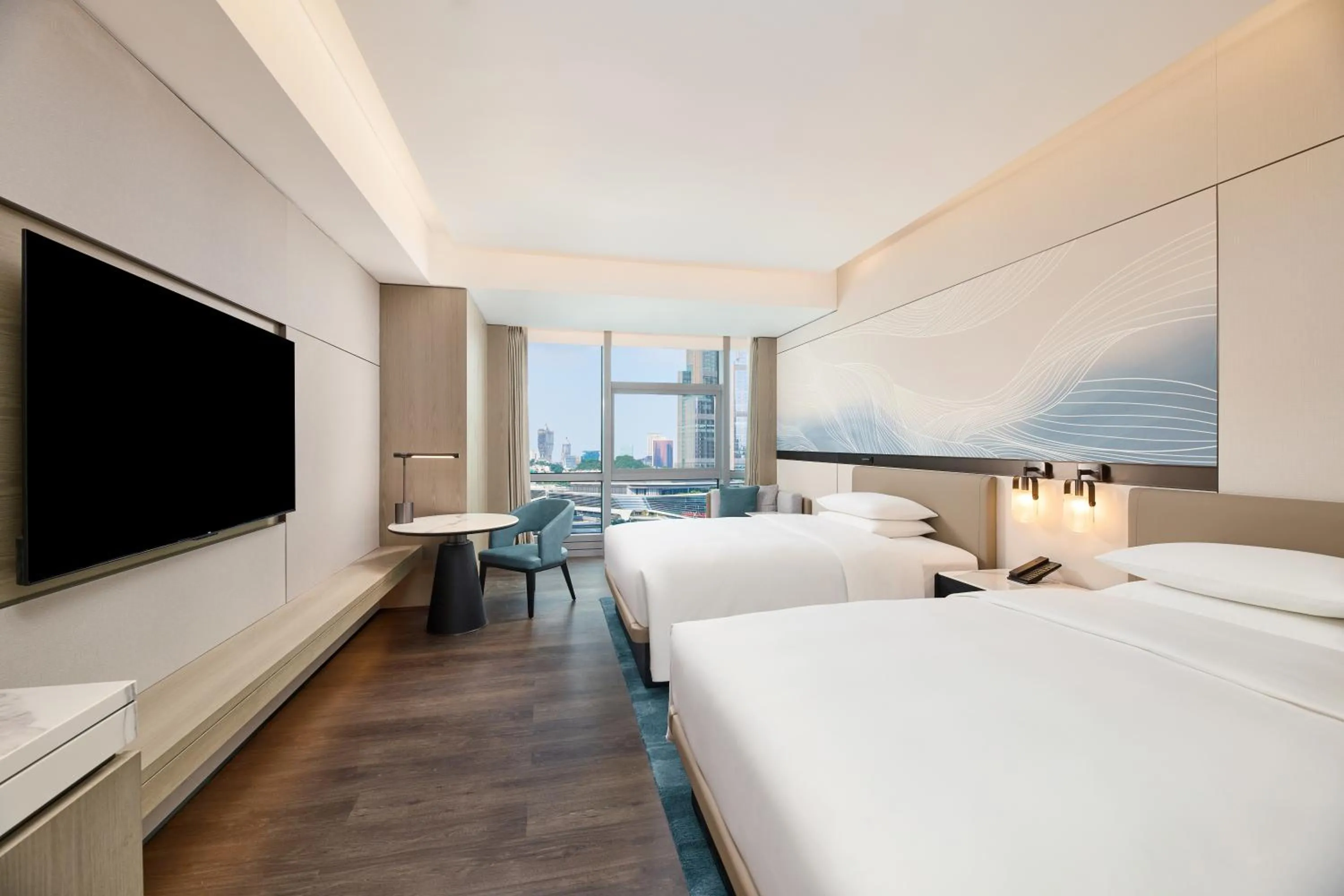 Double Room with Two Double Beds and Macao Ocean View in Courtyard by Marriott Zhuhai