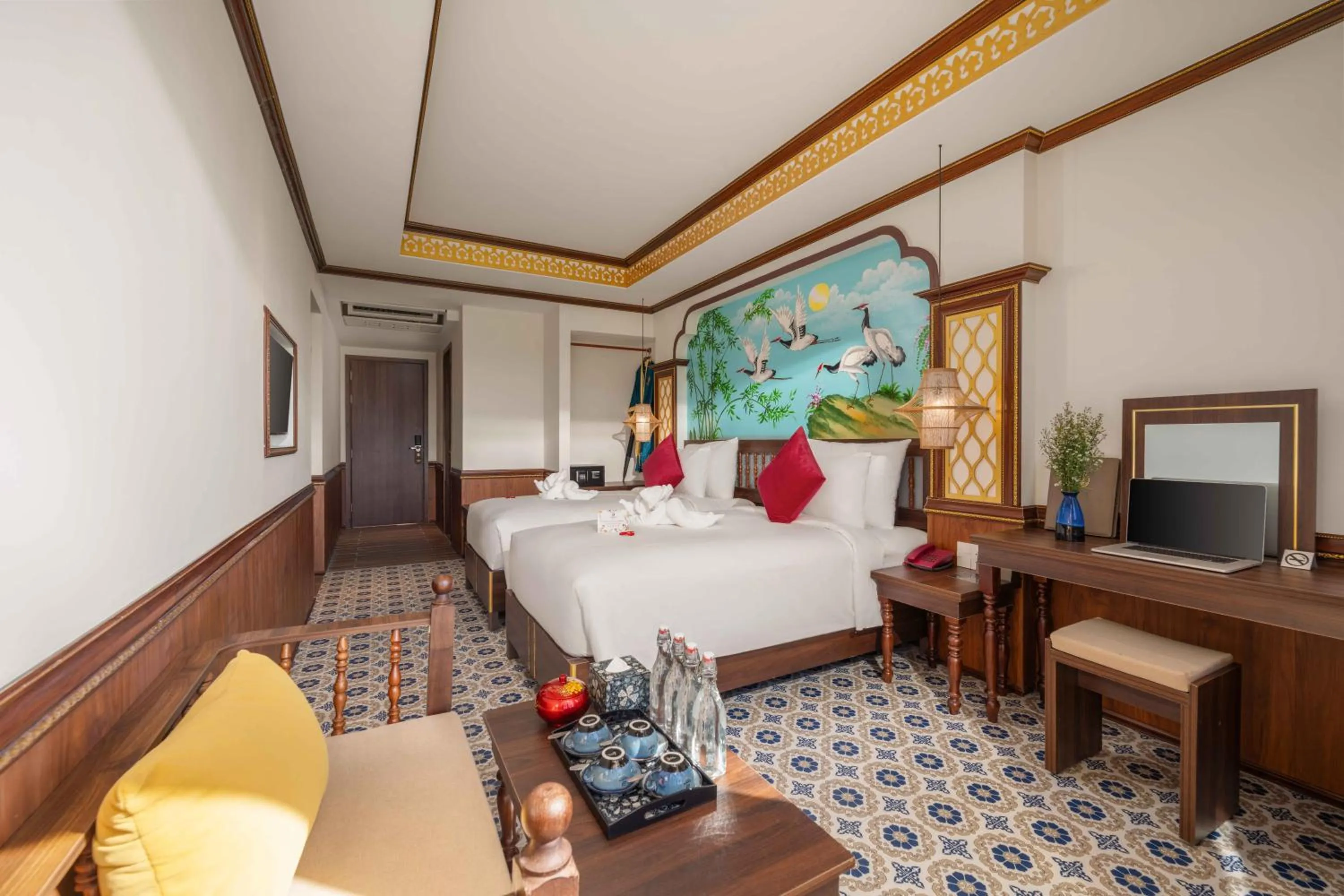 Coffee/tea facilities, Bed in Soleil by Soluna - A Charming Touch of Hoi An Heritage - formerly Hoi An Babylon Luxury Hotel