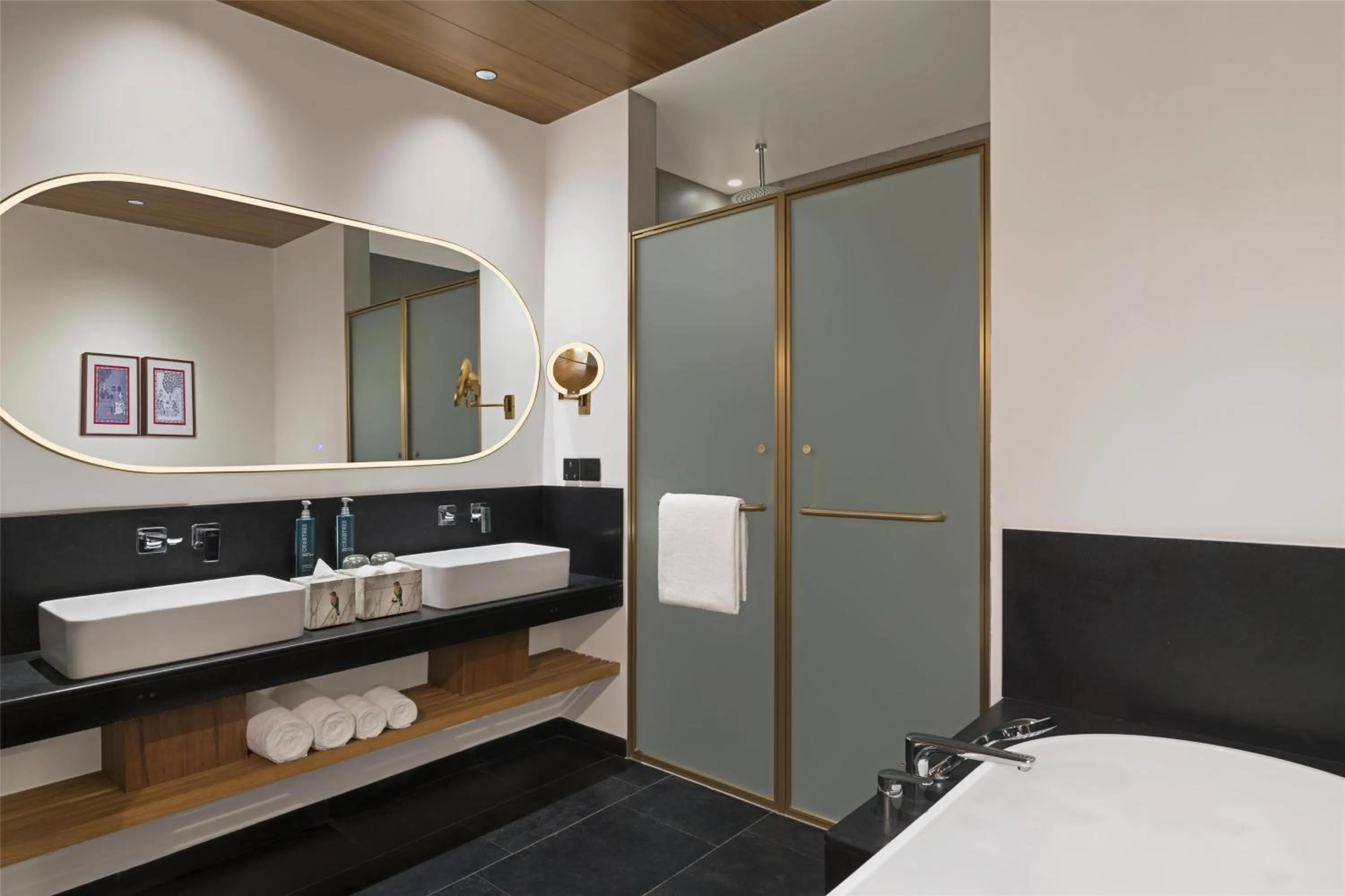 Bathroom, Bed in Hilton Hyderabad Genome Valley Resort & Spa
