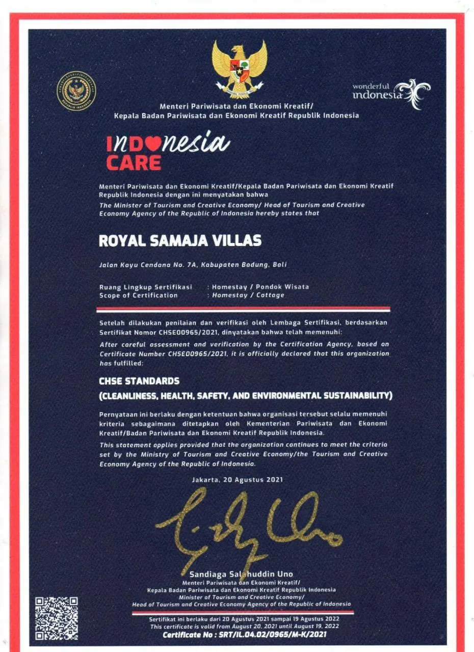 Certificate/Award in Royal Samaja Villas