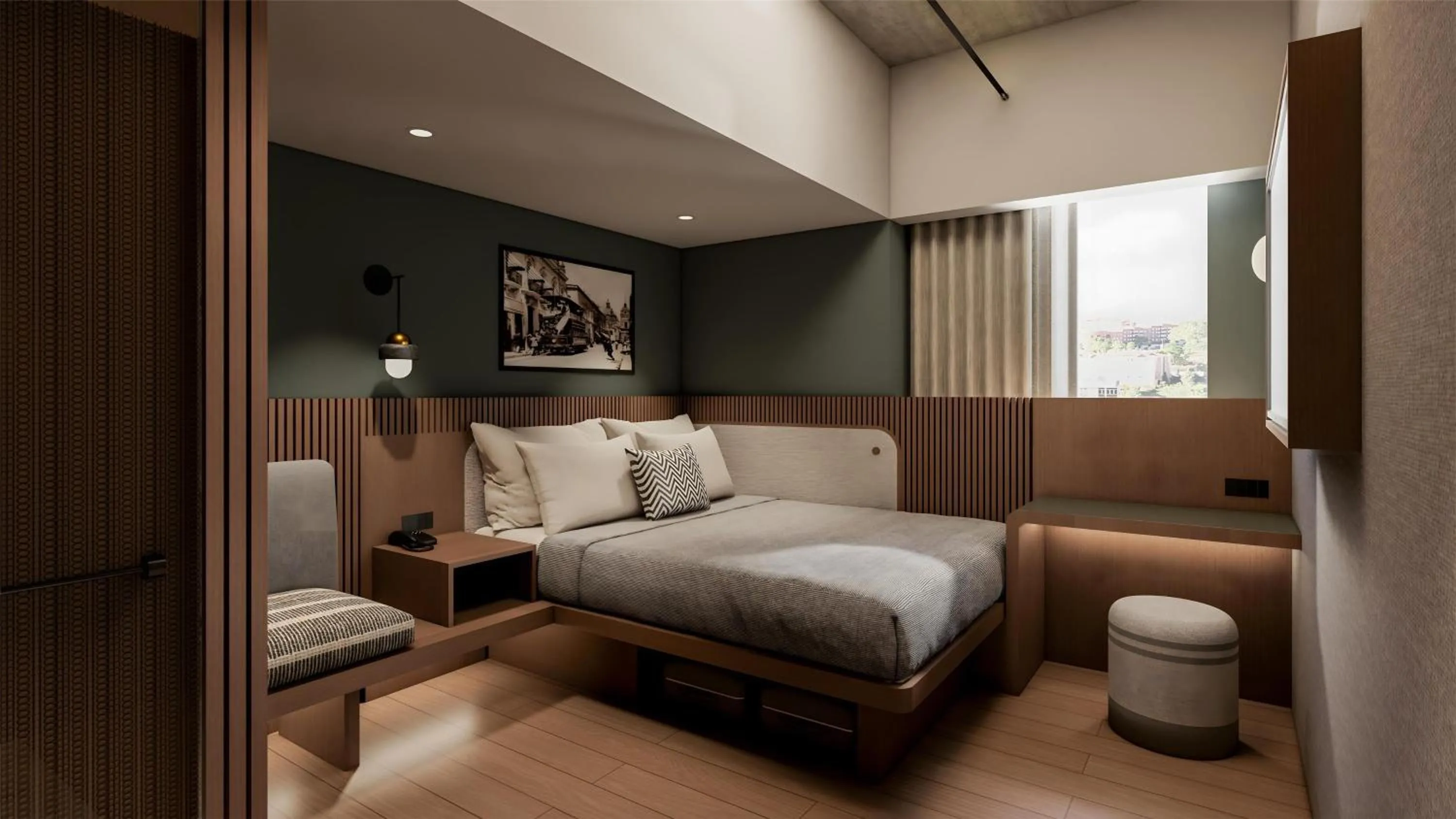 Compact Queen Room with Roll-In Shower - Mobility Accessible in Motto By Hilton Guadalajara Centro Historico