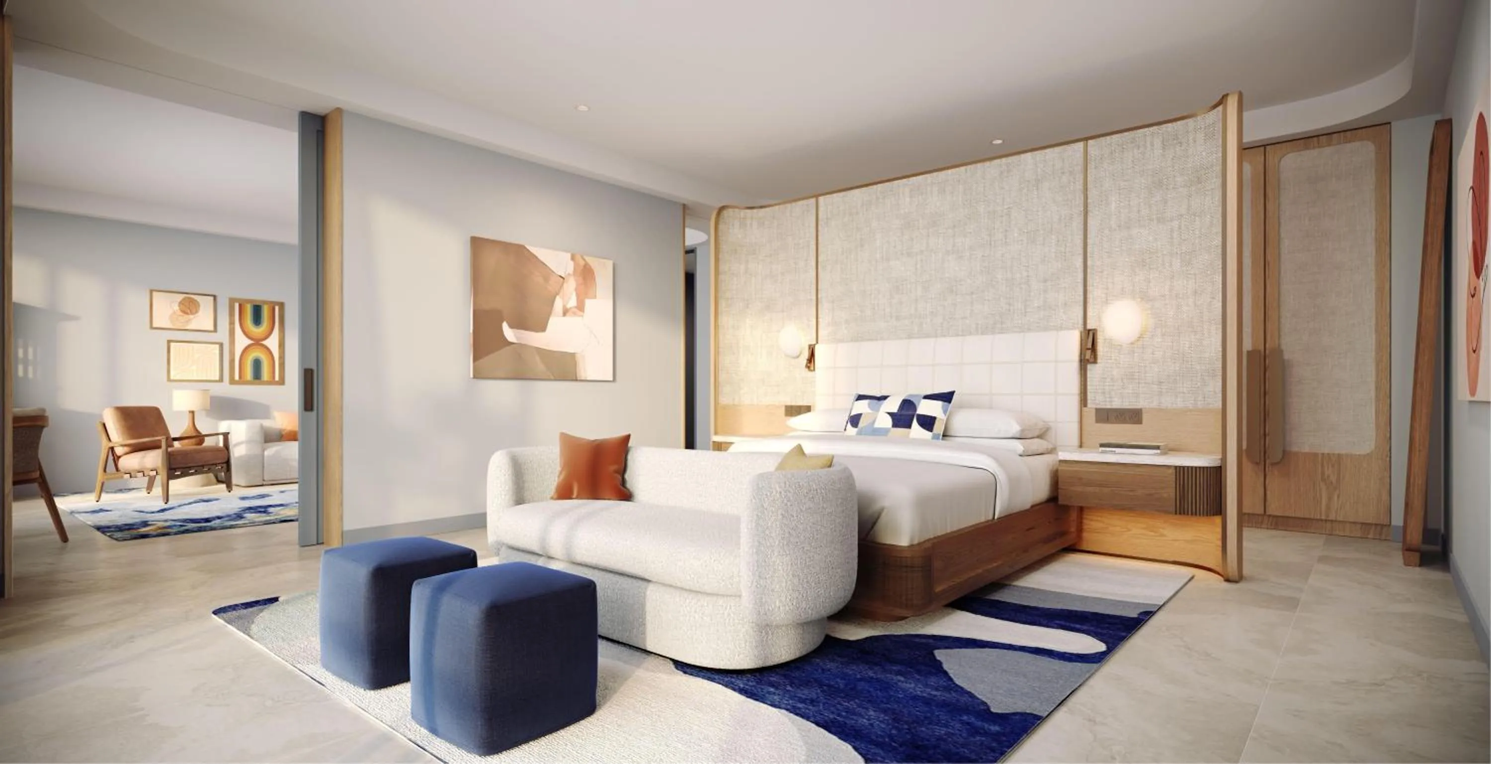 Living room, Bed in The Westerly At Hilton Aruba Caribbean Resort