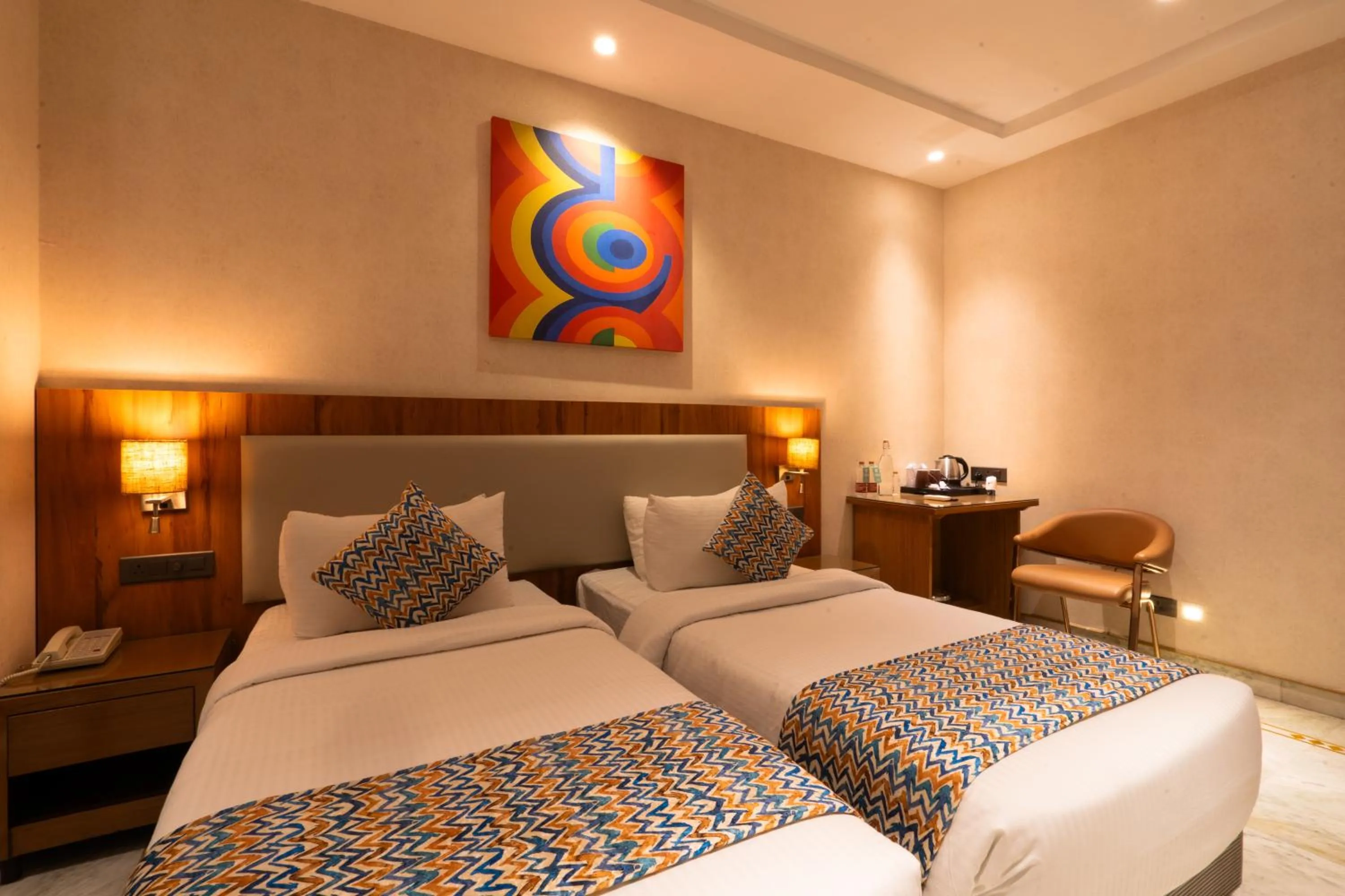Photo of the whole room, Bed in Hotel Bluestone Prime Nehru Place by The Cosy hotels