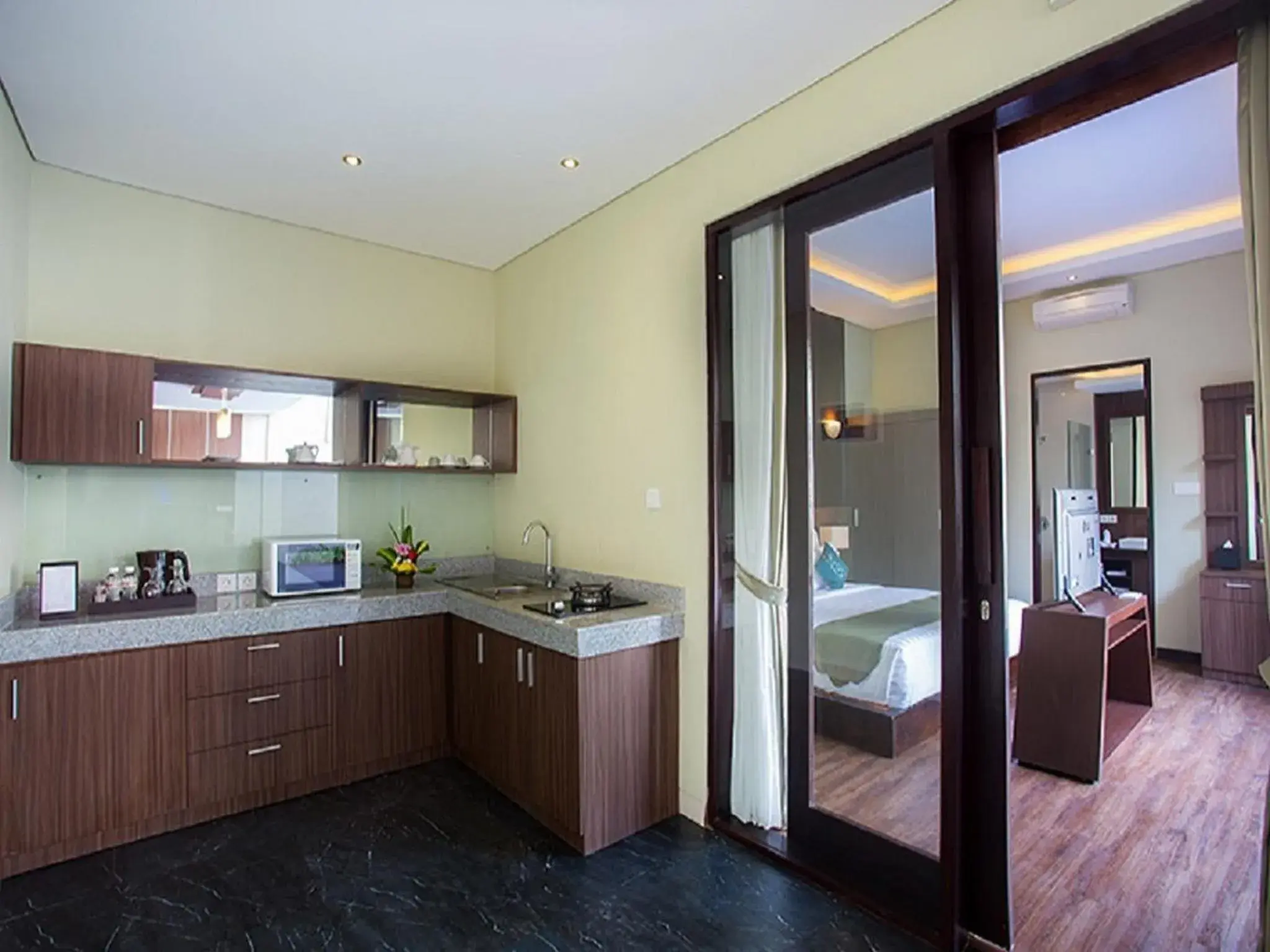 Kitchen or kitchenette, Bed in Buana Bali Villas & Spa Kitchen or kitchenette, Bed in Buana Bali Villas & Spa