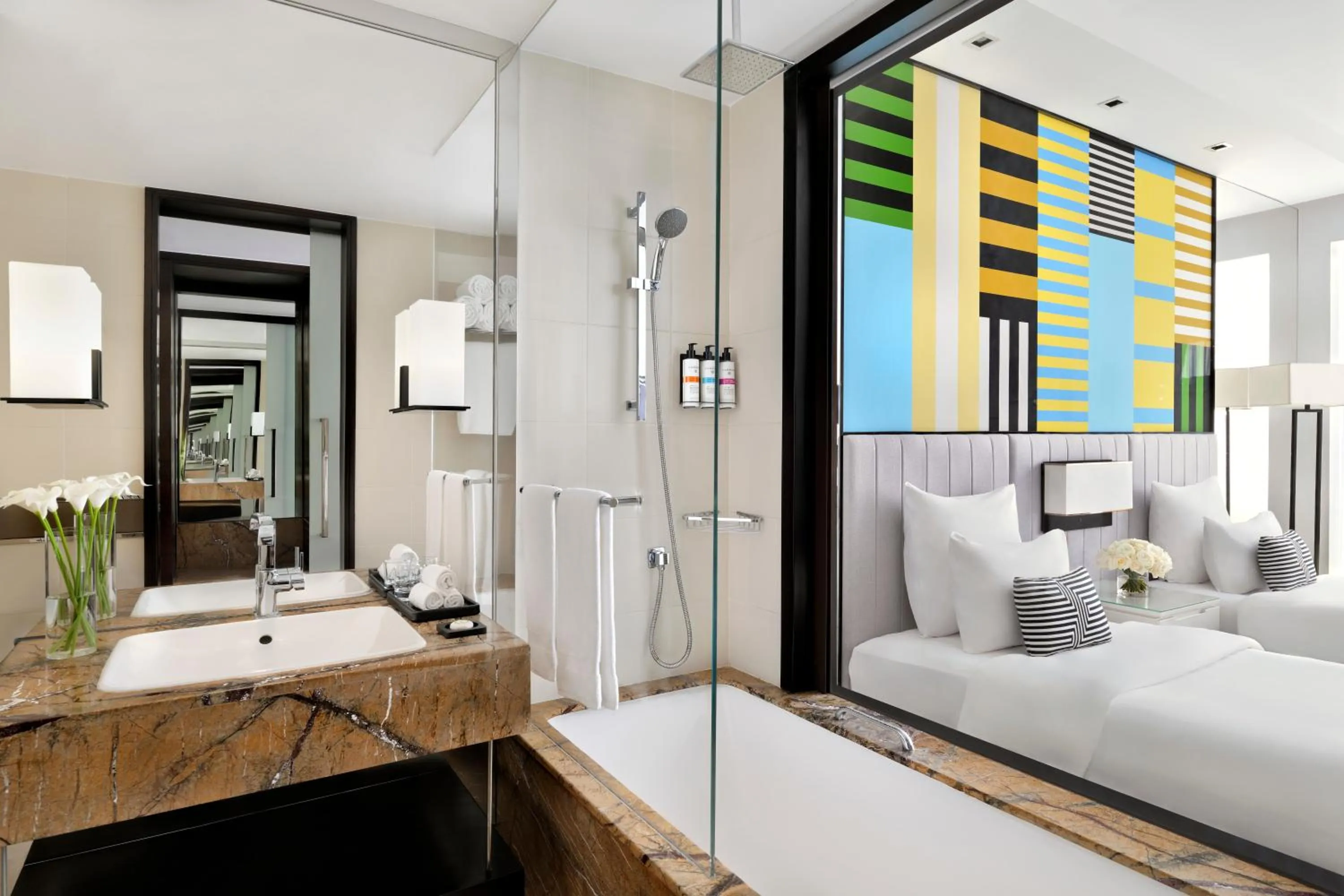 Bathroom, Bed in Pullman Dubai Downtown
