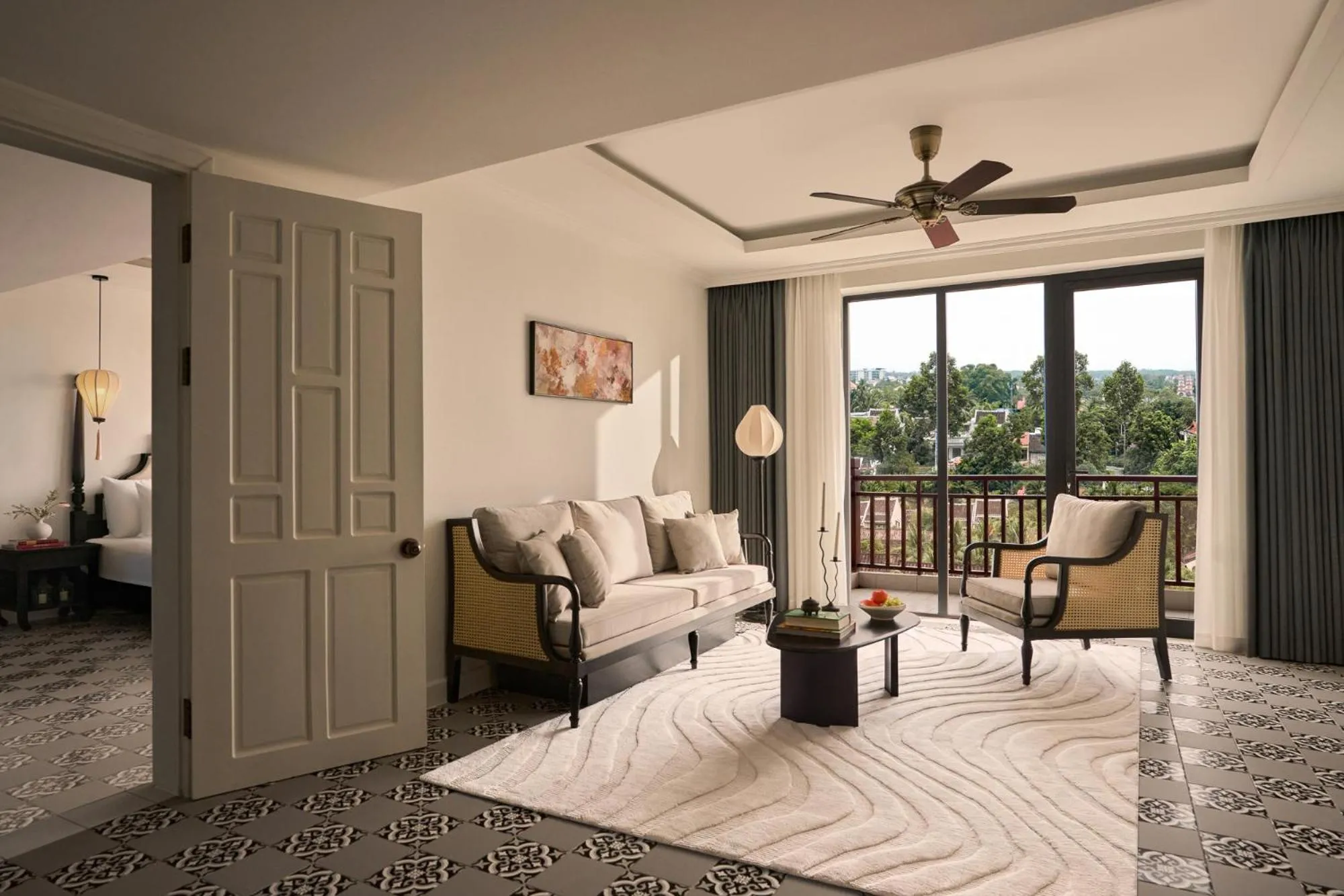 Living room, Bed in Grand Signature By M Village Hoi An Resort