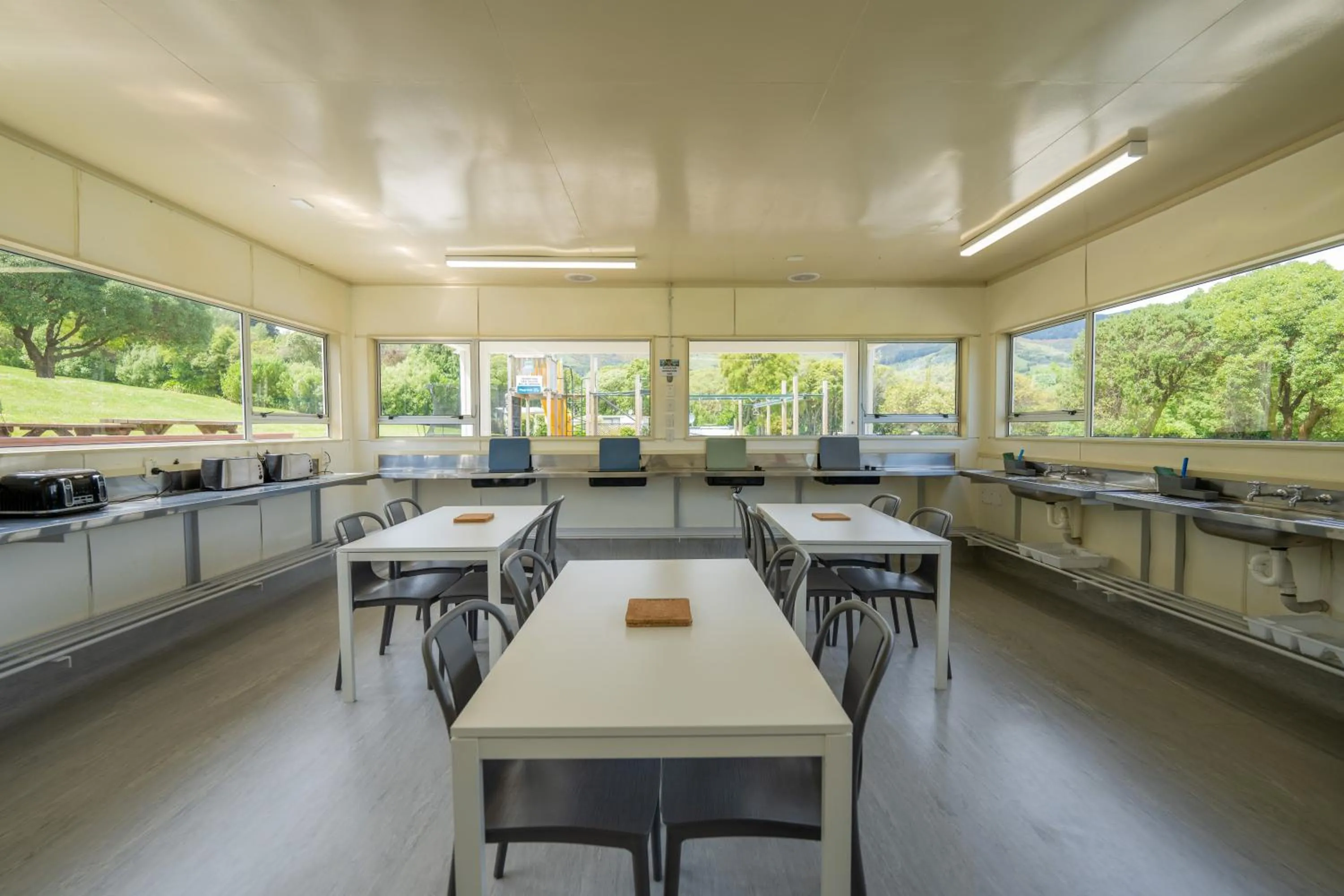 Communal kitchen in Akaroa Top 10 Holiday Park