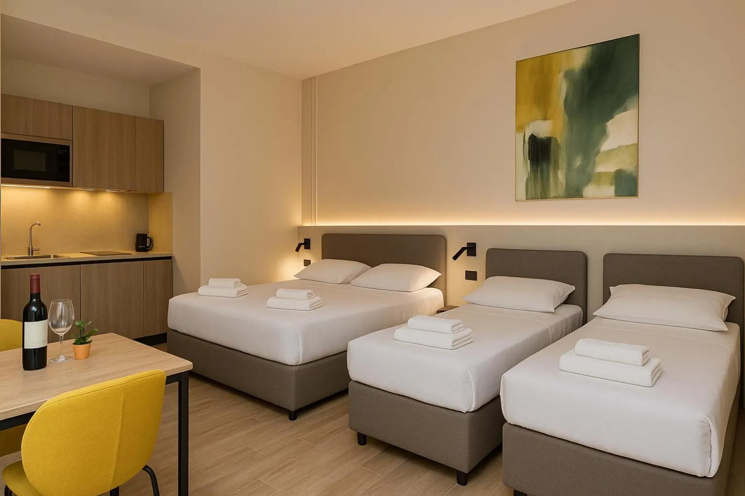 Kitchen or kitchenette, Bed in Hotel Roè Garda