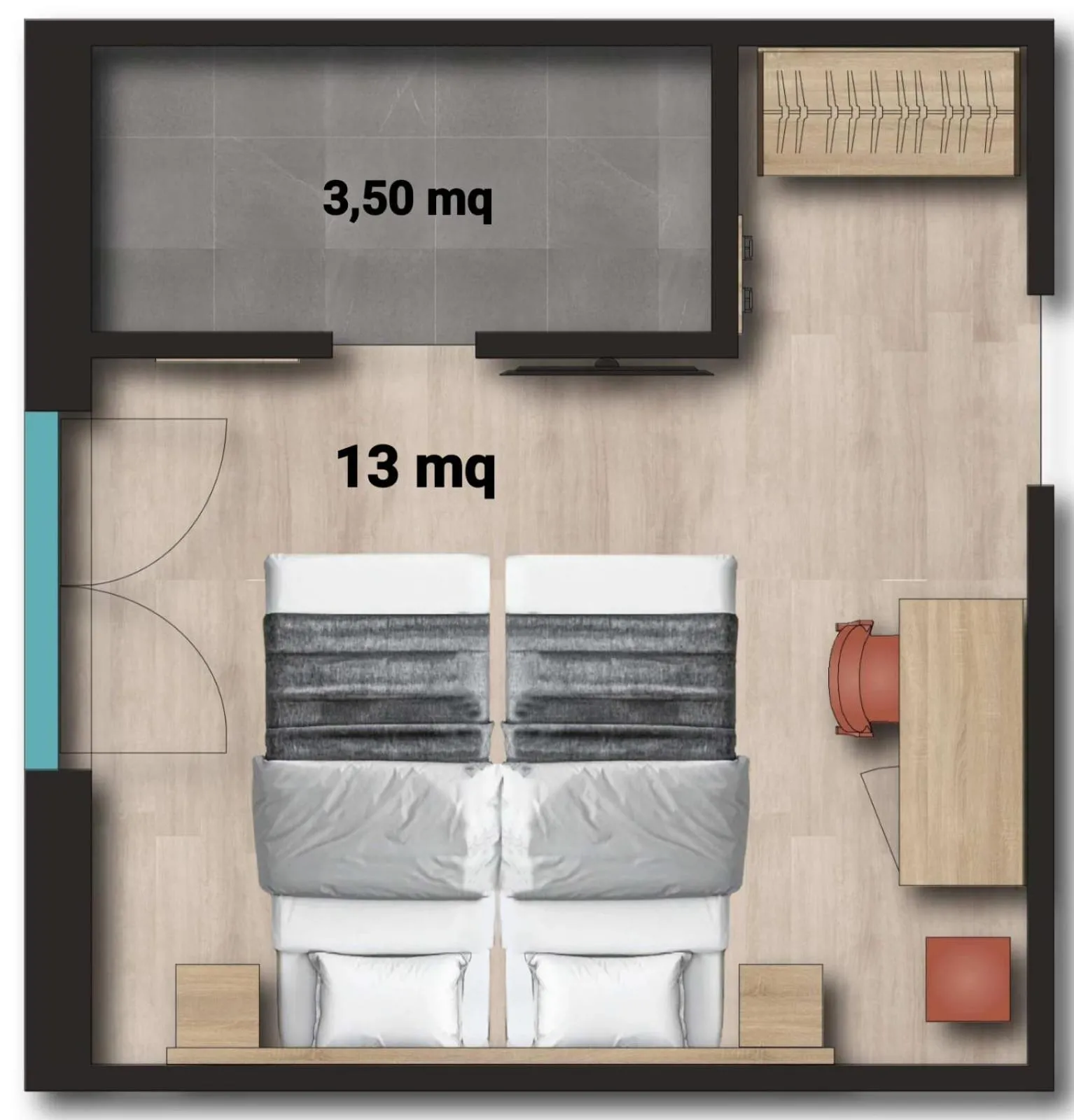Floor plan, Bed in Hotel Roè Garda