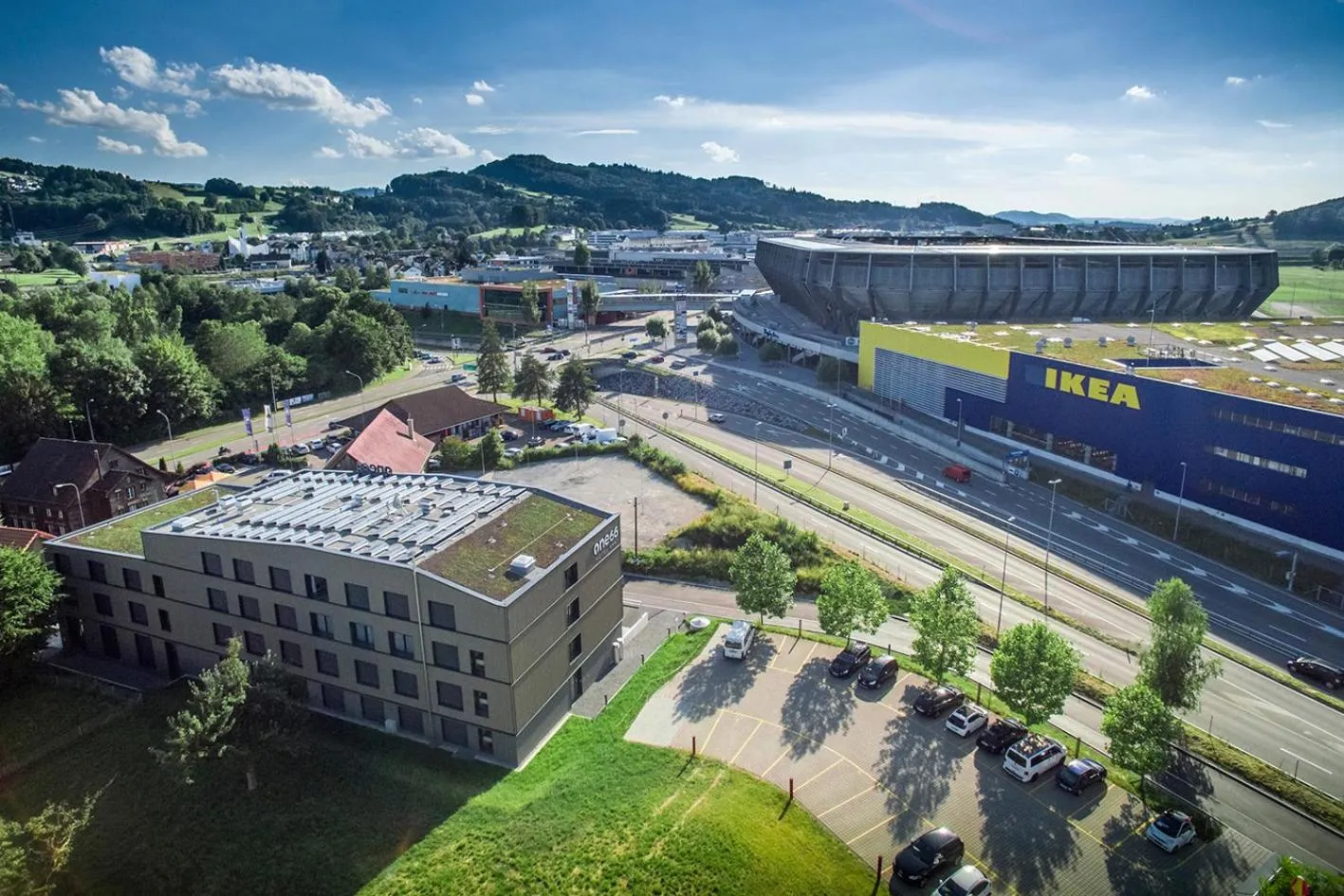 Bird's eye view in Hotel one66 (free parking garage)