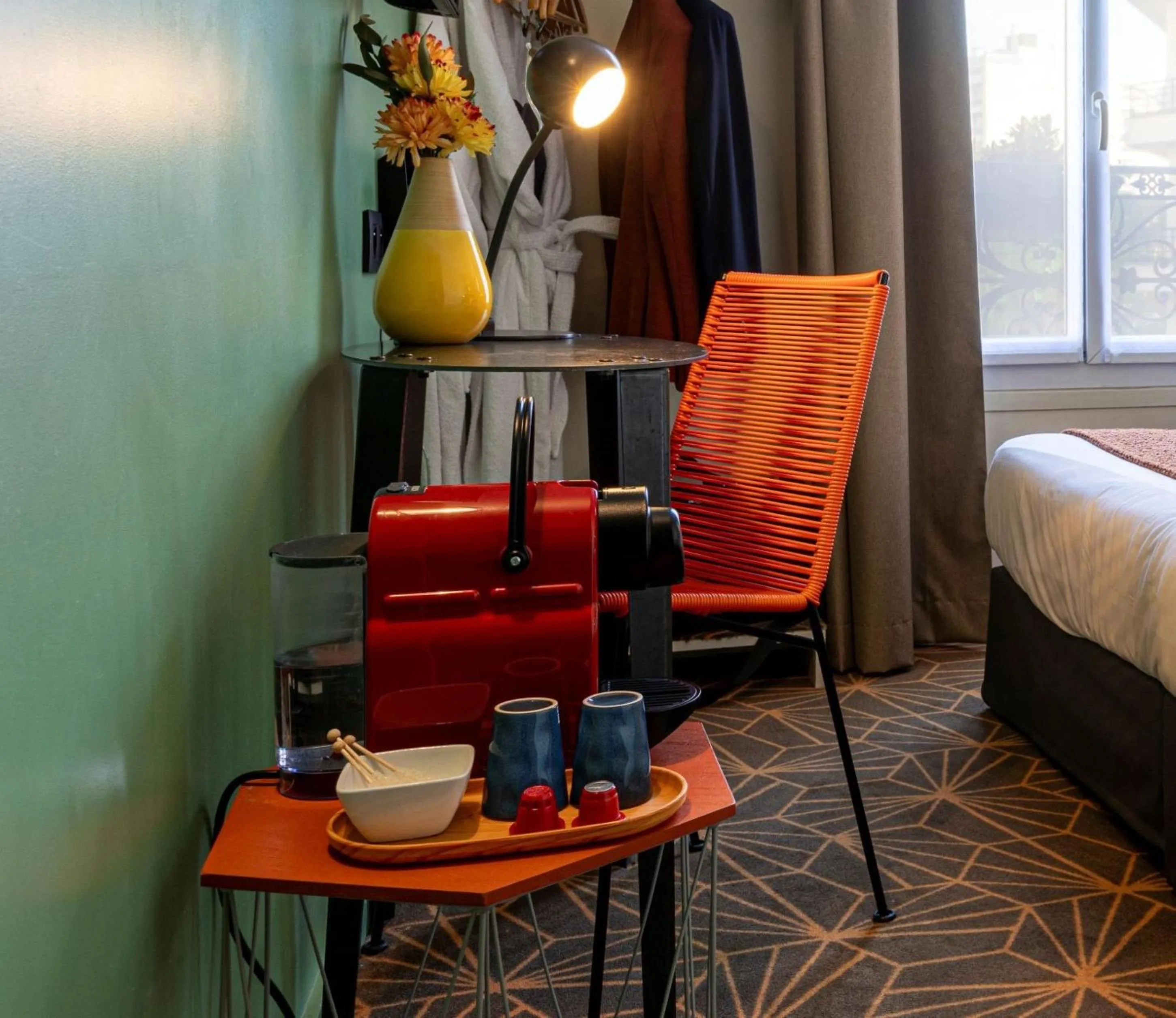 Coffee/tea facilities, Bed in Hotel Olympic Paris Boulogne by Patrick Hayat