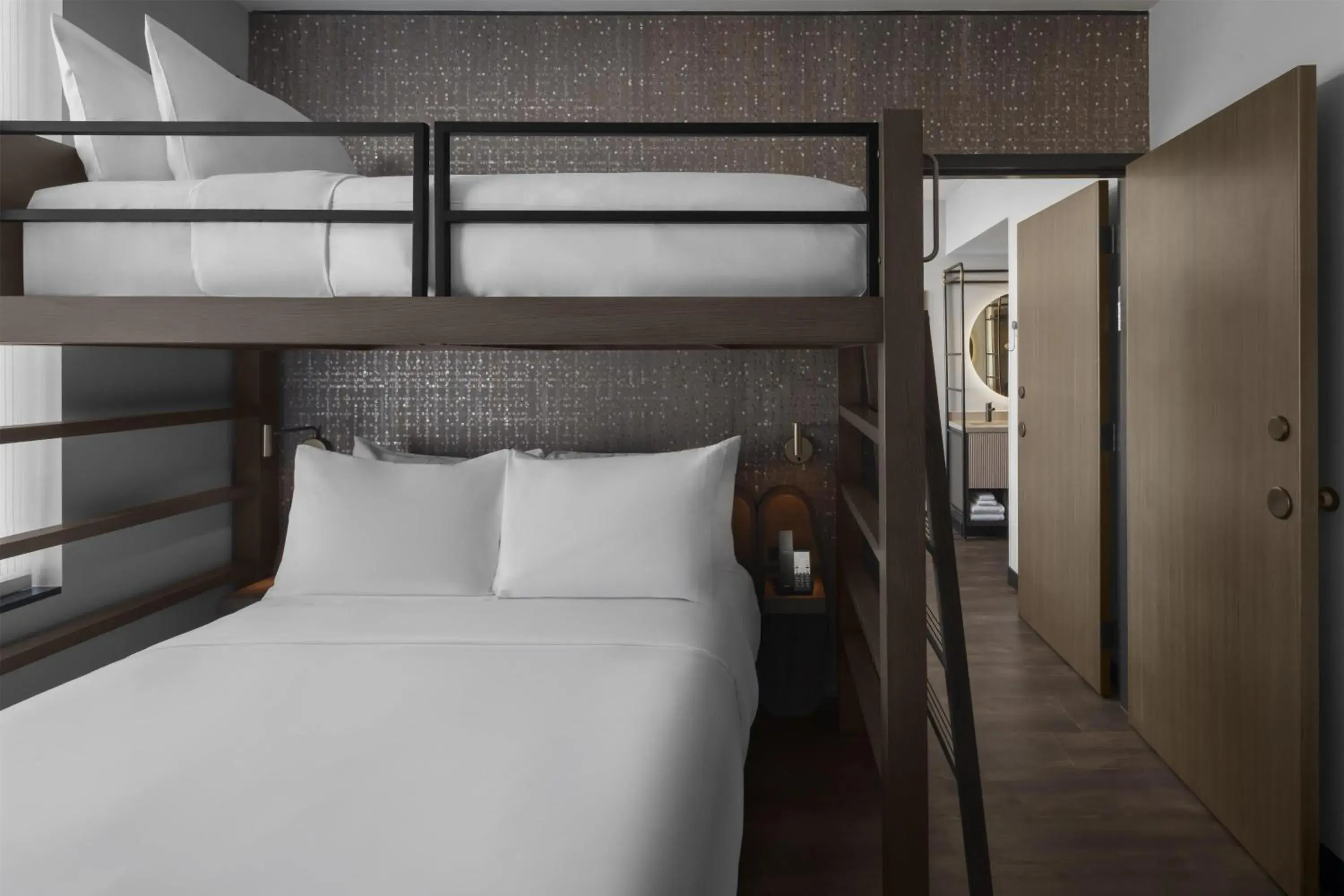 Room with One Twin Over Queen Bunk Bed - Hearing Access in Motto By Hilton Nashville Downtown Room with One Twin Over Queen Bunk Bed - Hearing Access in Motto By Hilton Nashville Downtown