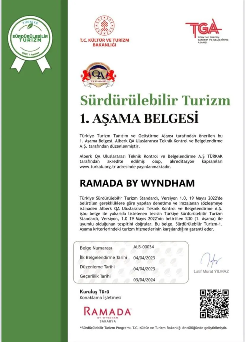 Certificate/Award in Ramada by Wyndham Sakarya Hotel
