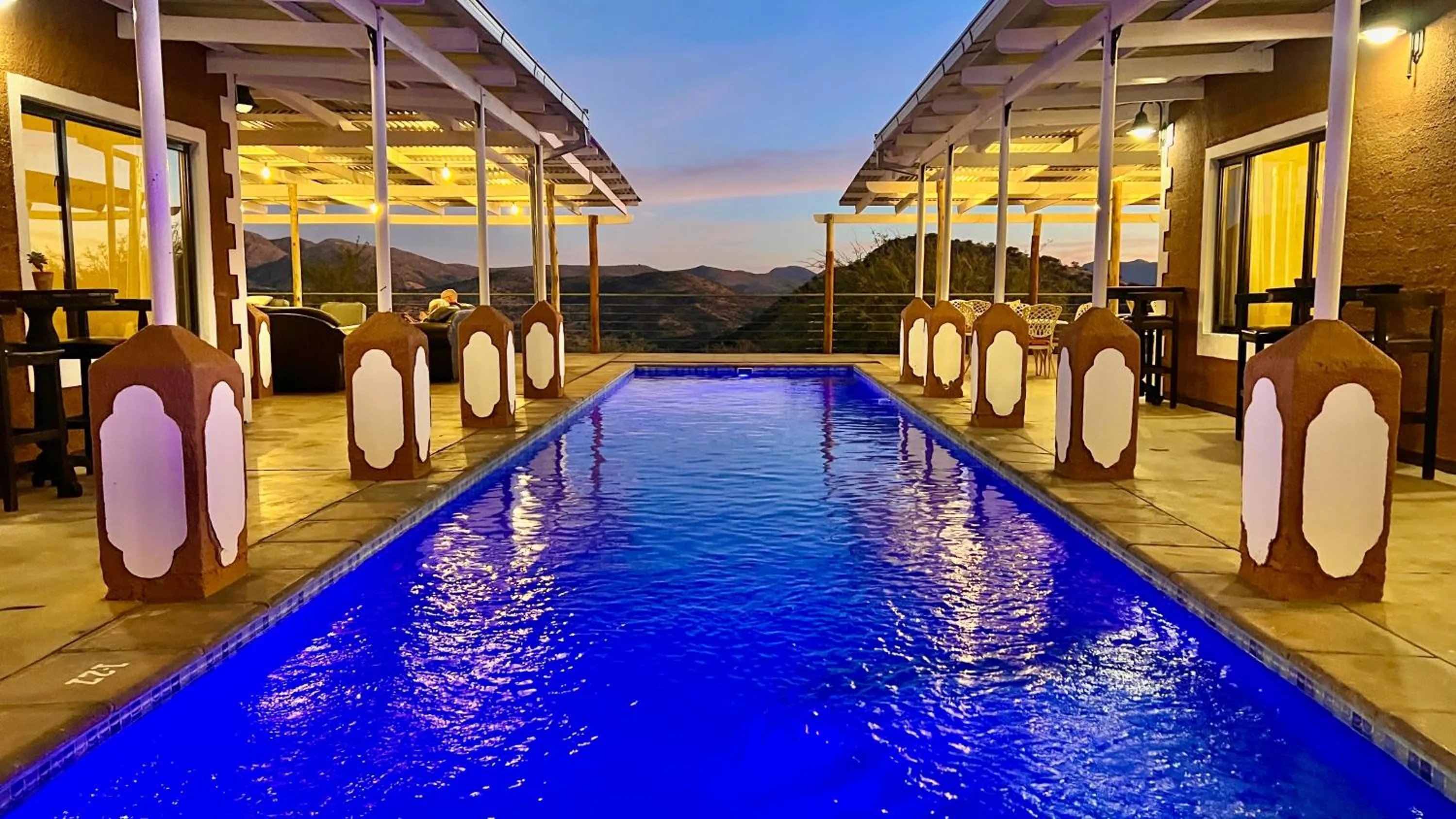 Pool view in River Crossing Lodge