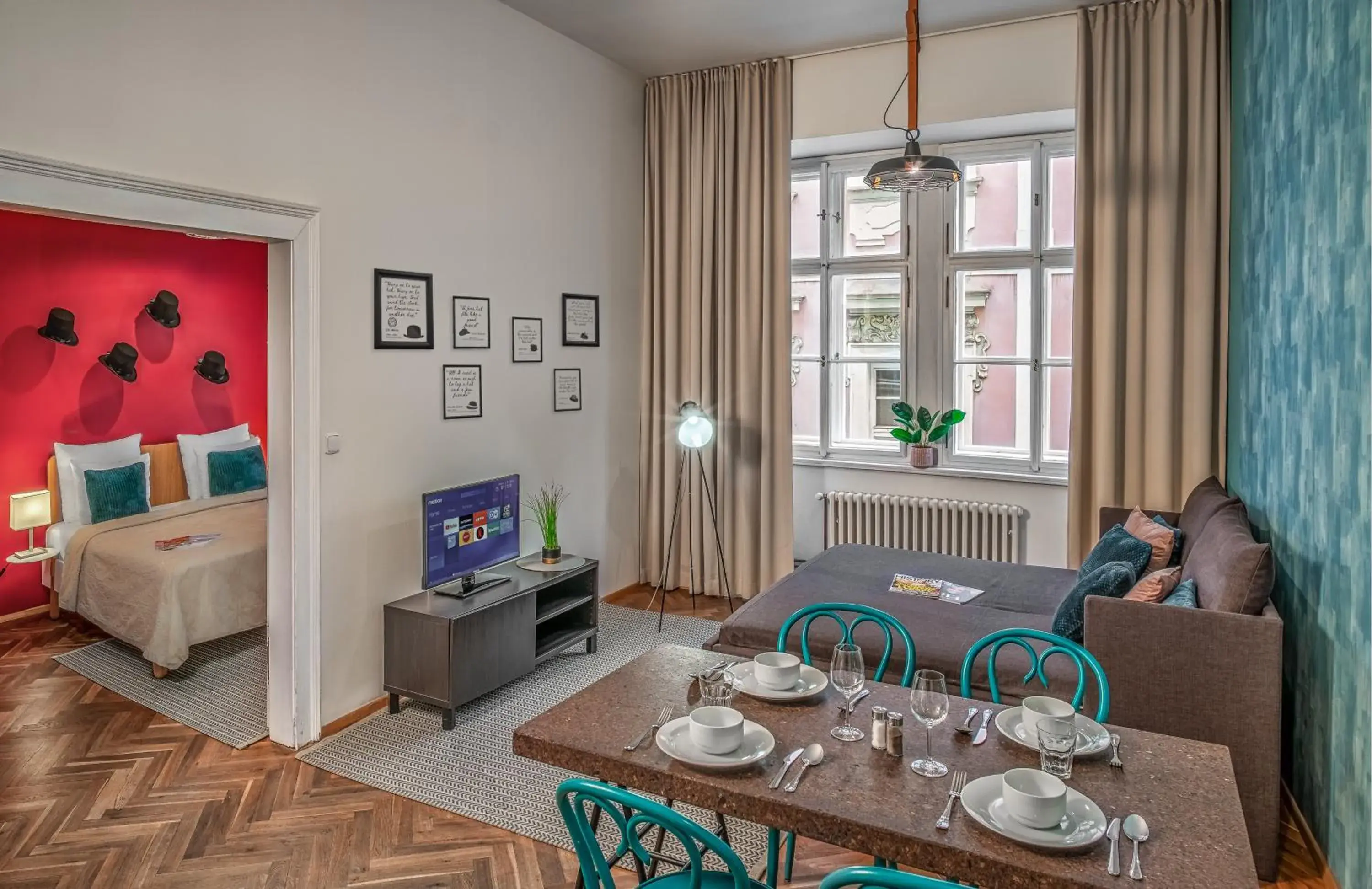 Living room, Bed in 7 Tales Apartments by Adrez Living room, Bed in 7 Tales Apartments by Adrez