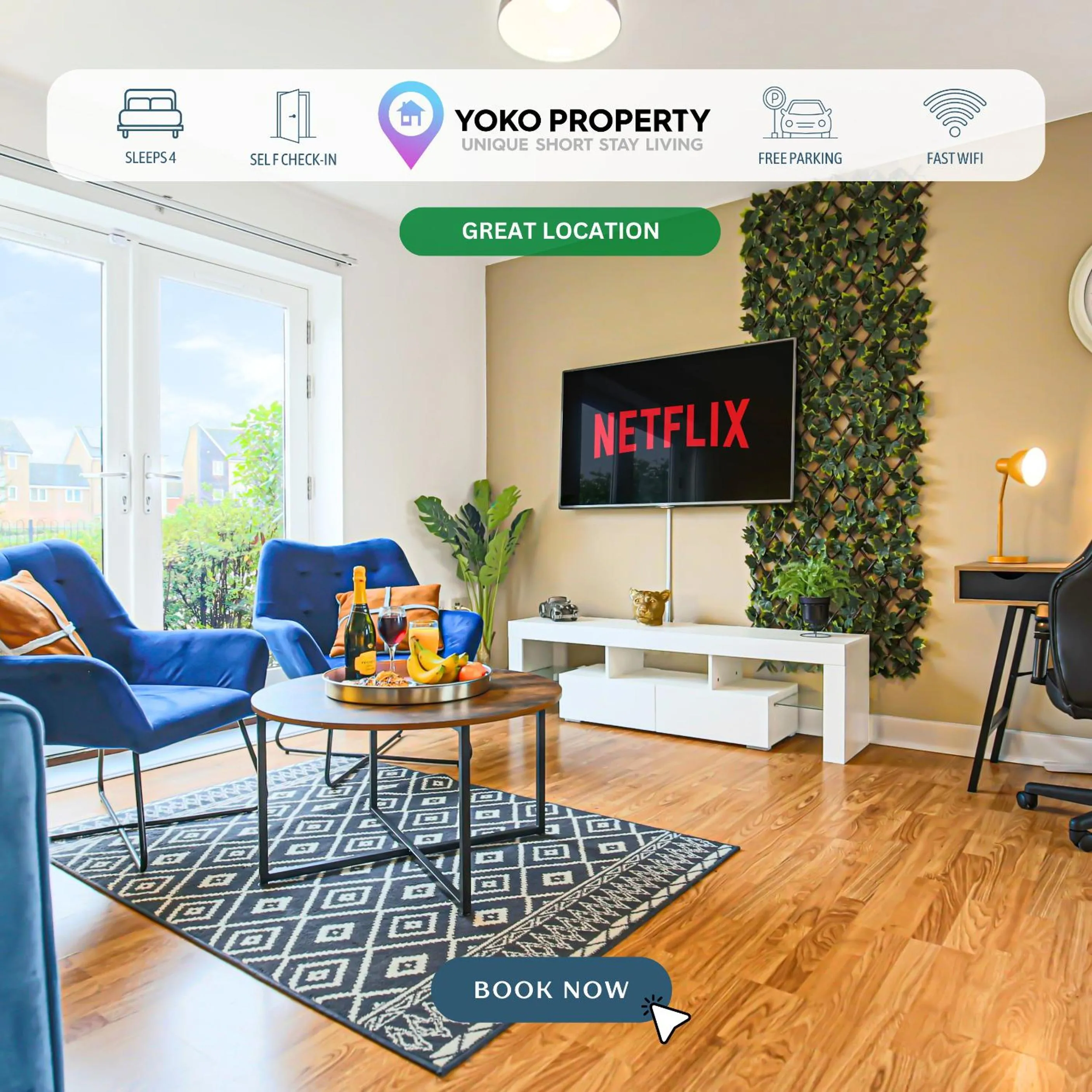Stylish Apartment with Balcony, Free Parking, Fast Wifi and Smart TV with Sky and Netflix by Yoko Property