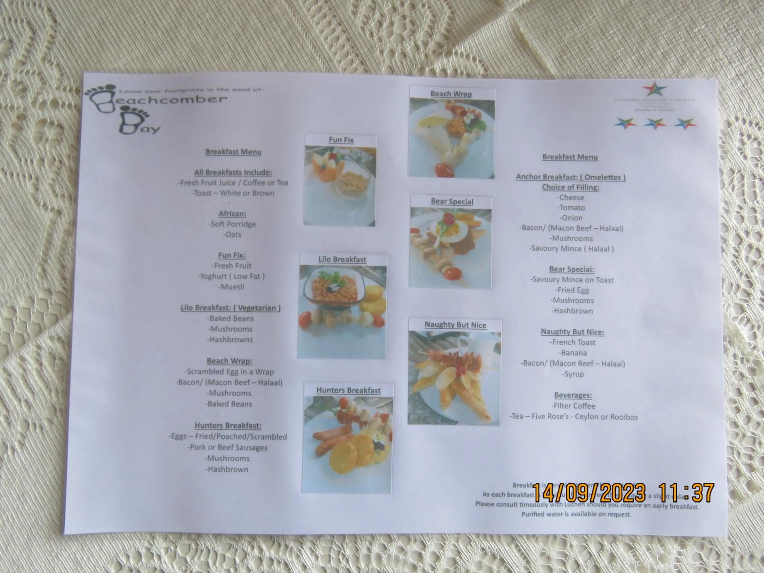 Breakfast in Beachcomber Bay Guest House In South Africa