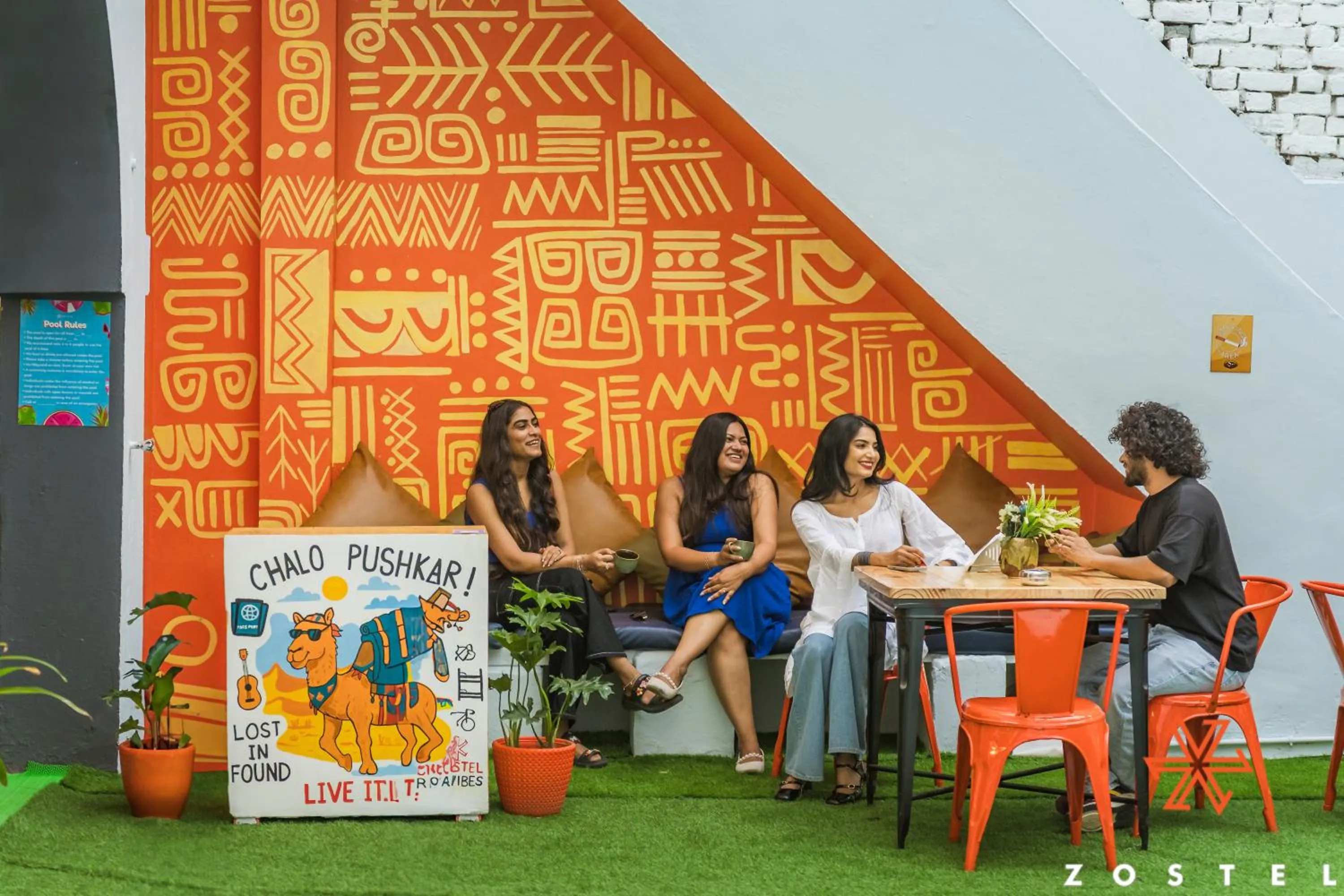 Seating area in Zostel Pushkar
