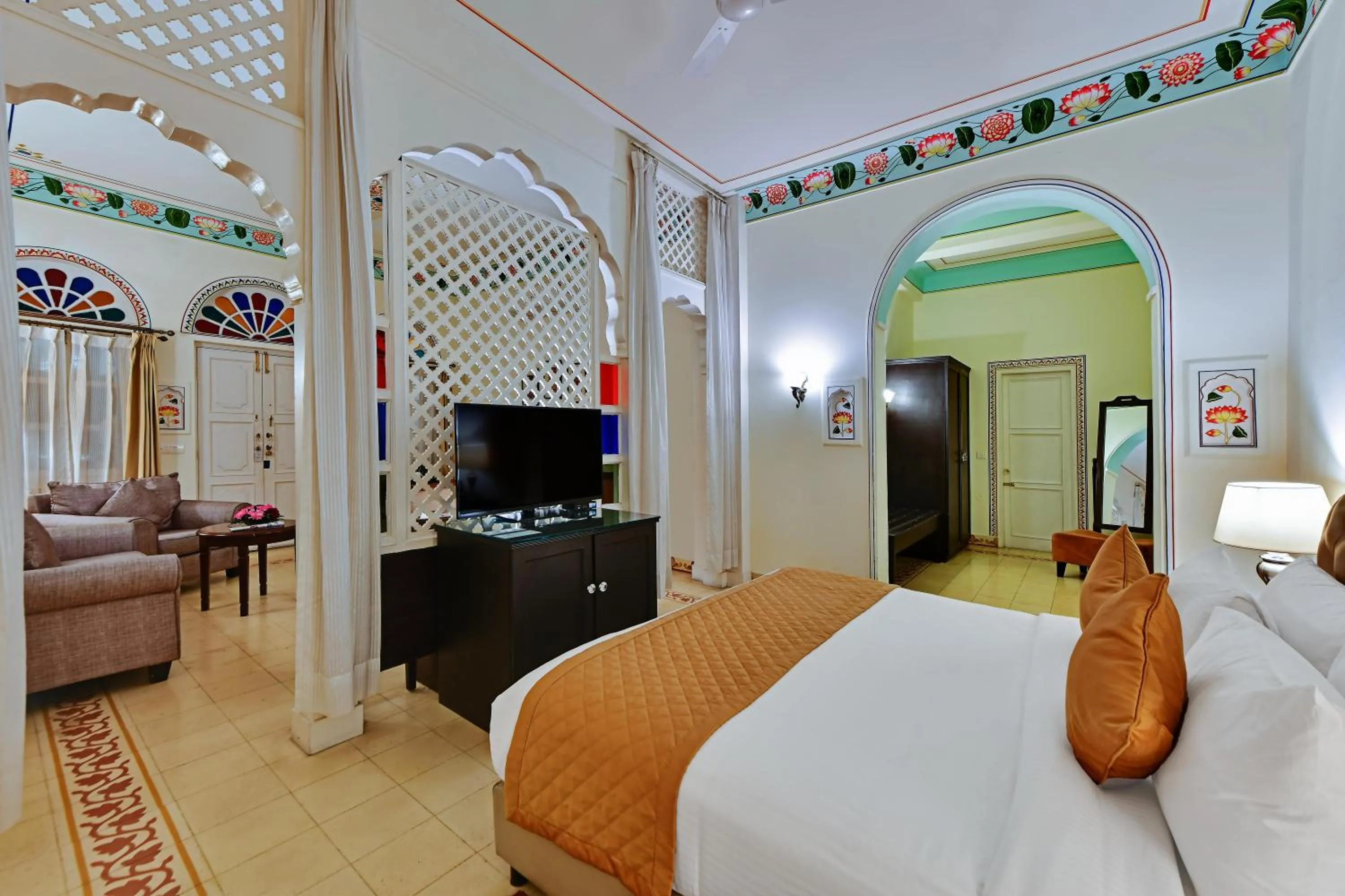 Bed in WelcomHeritage Ramgarh