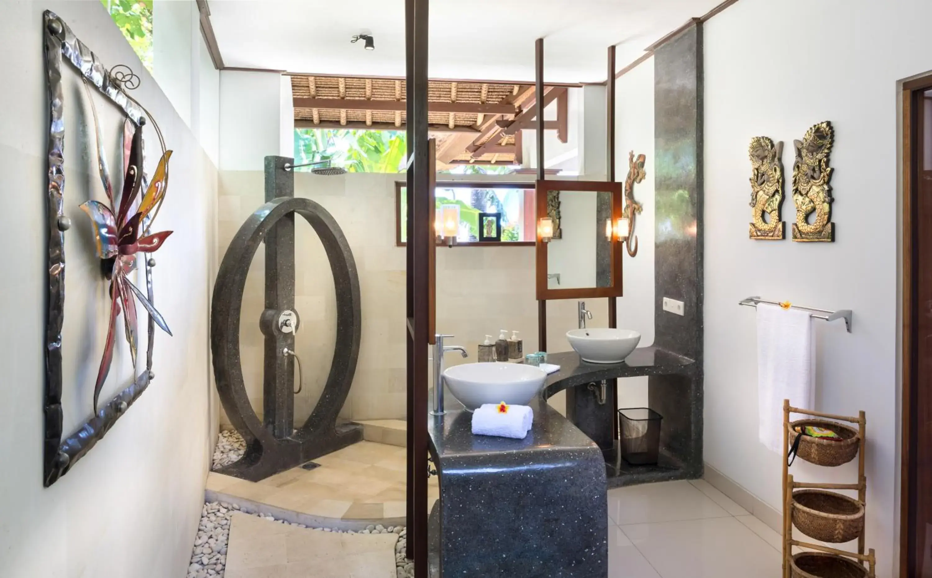 Bathroom, Bed in Palm Garden Amed Beach & Spa Resort Bali Bathroom, Bed in Palm Garden Amed Beach & Spa Resort Bali