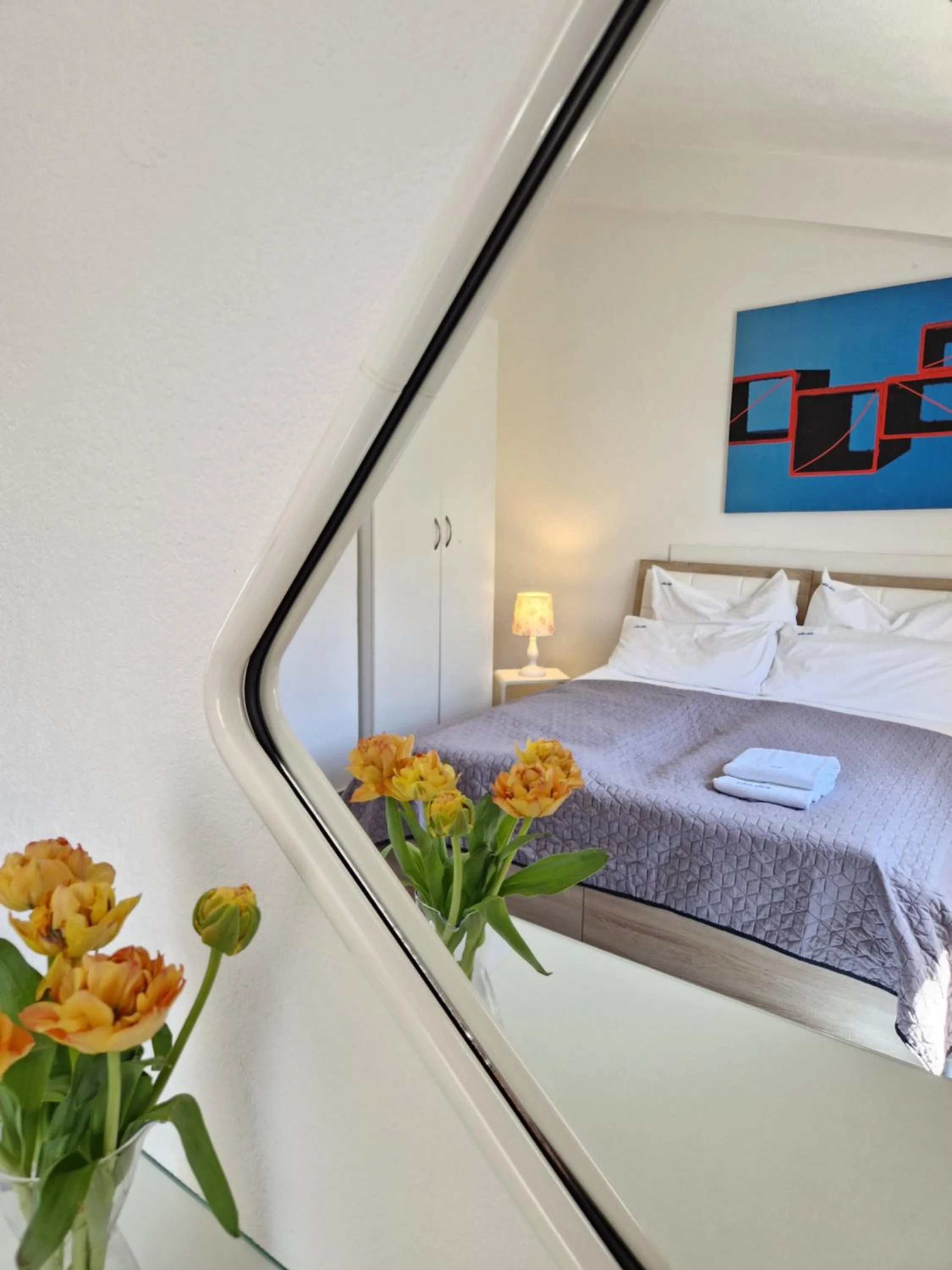 Bed in Apartments Silva with a view of sea