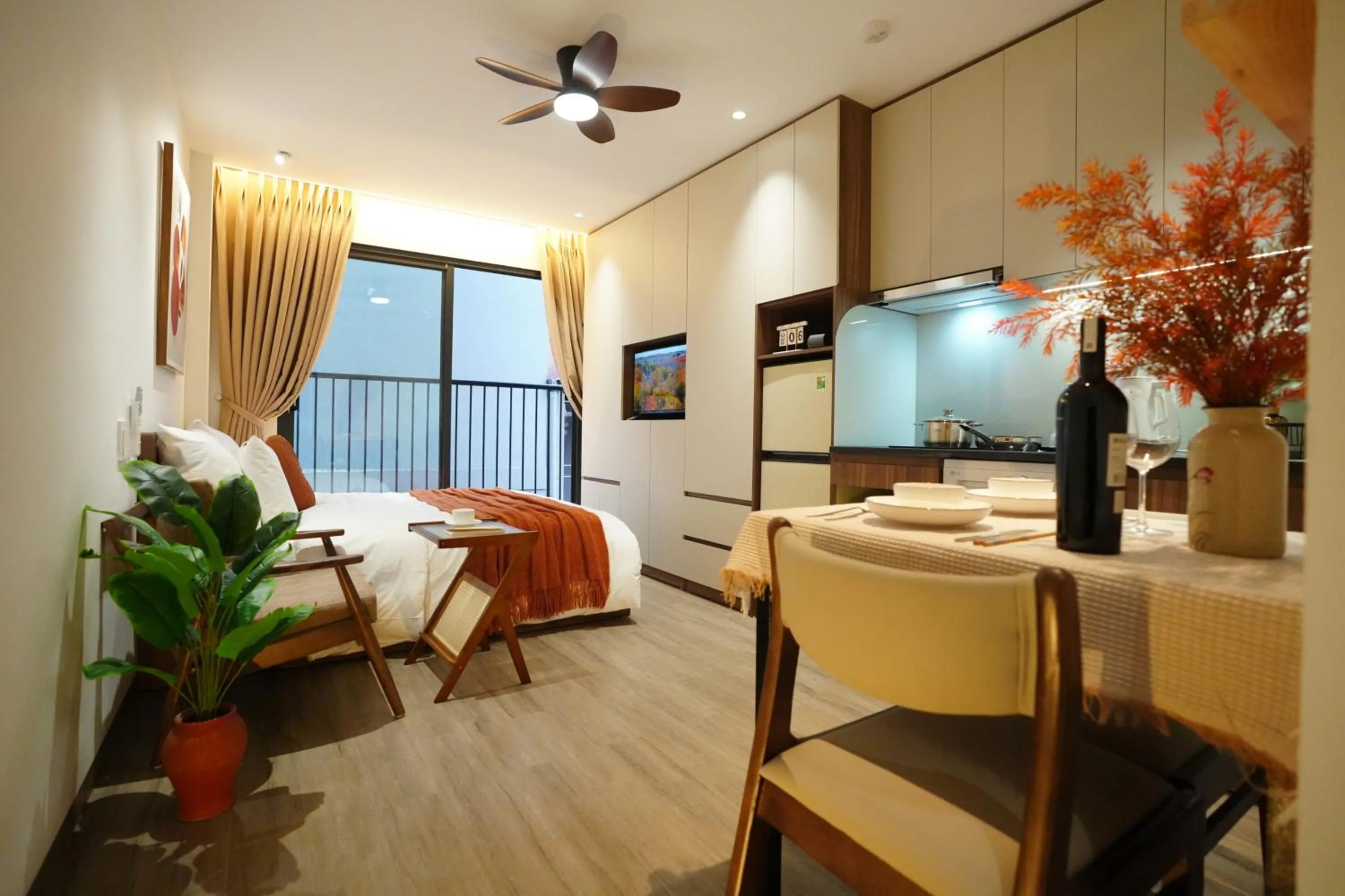 Seating area, Bed in Aurelia Apartments