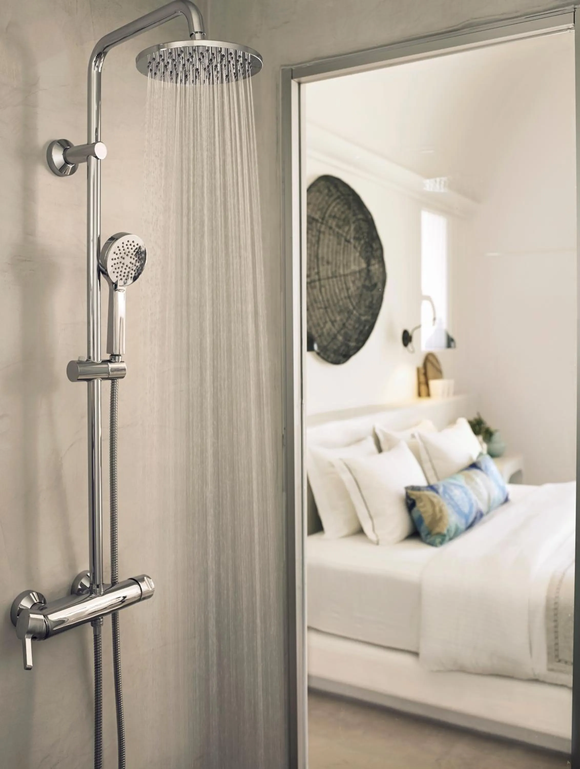 Bathroom, Bed in Santo Pure Oia Suites & Villas