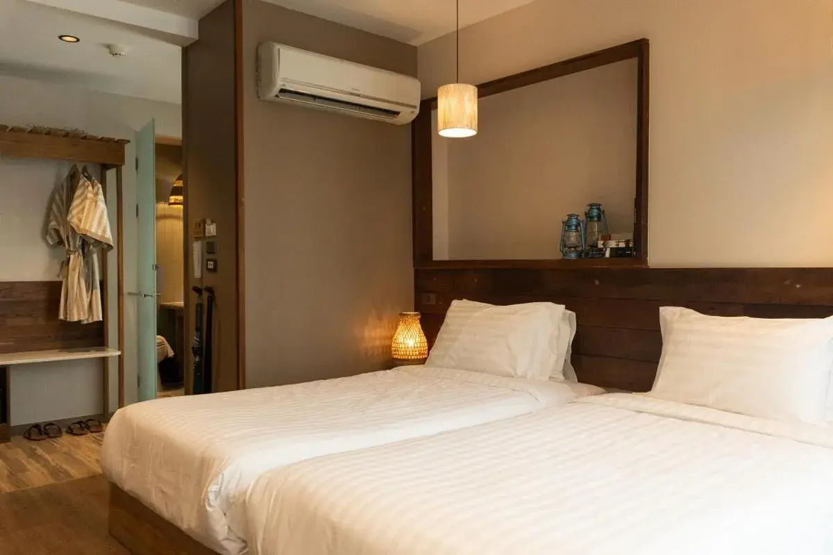 Bedroom, Bed in Tints of Blue Hotel Bedroom, Bed in Tints of Blue Hotel