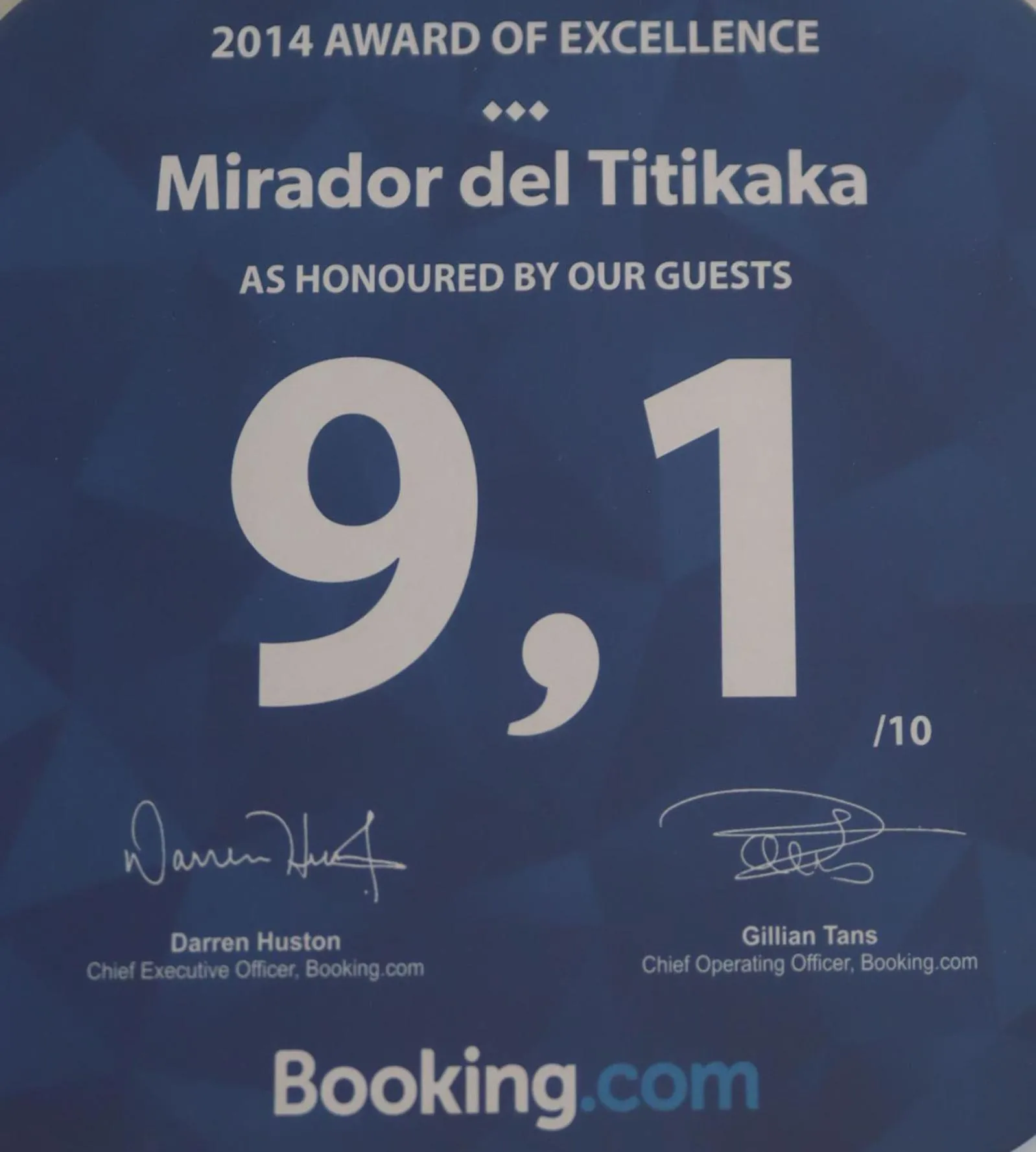 Certificate/Award in Mirador del Titikaka