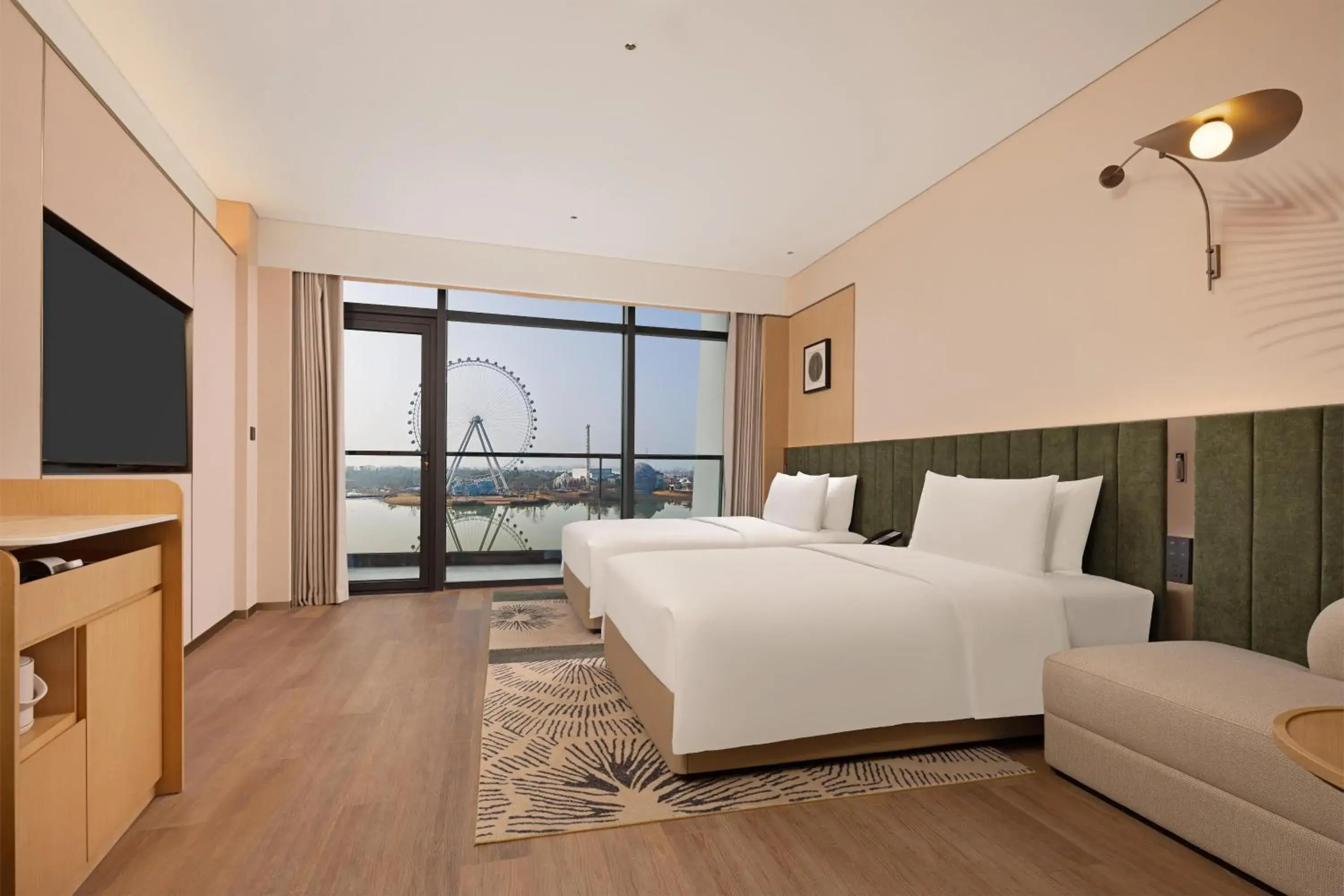 Twin Guest Room with Balcony in Hilton Garden Inn Huangshi Dinosaur Wonderland Twin Guest Room with Balcony in Hilton Garden Inn Huangshi Dinosaur Wonderland