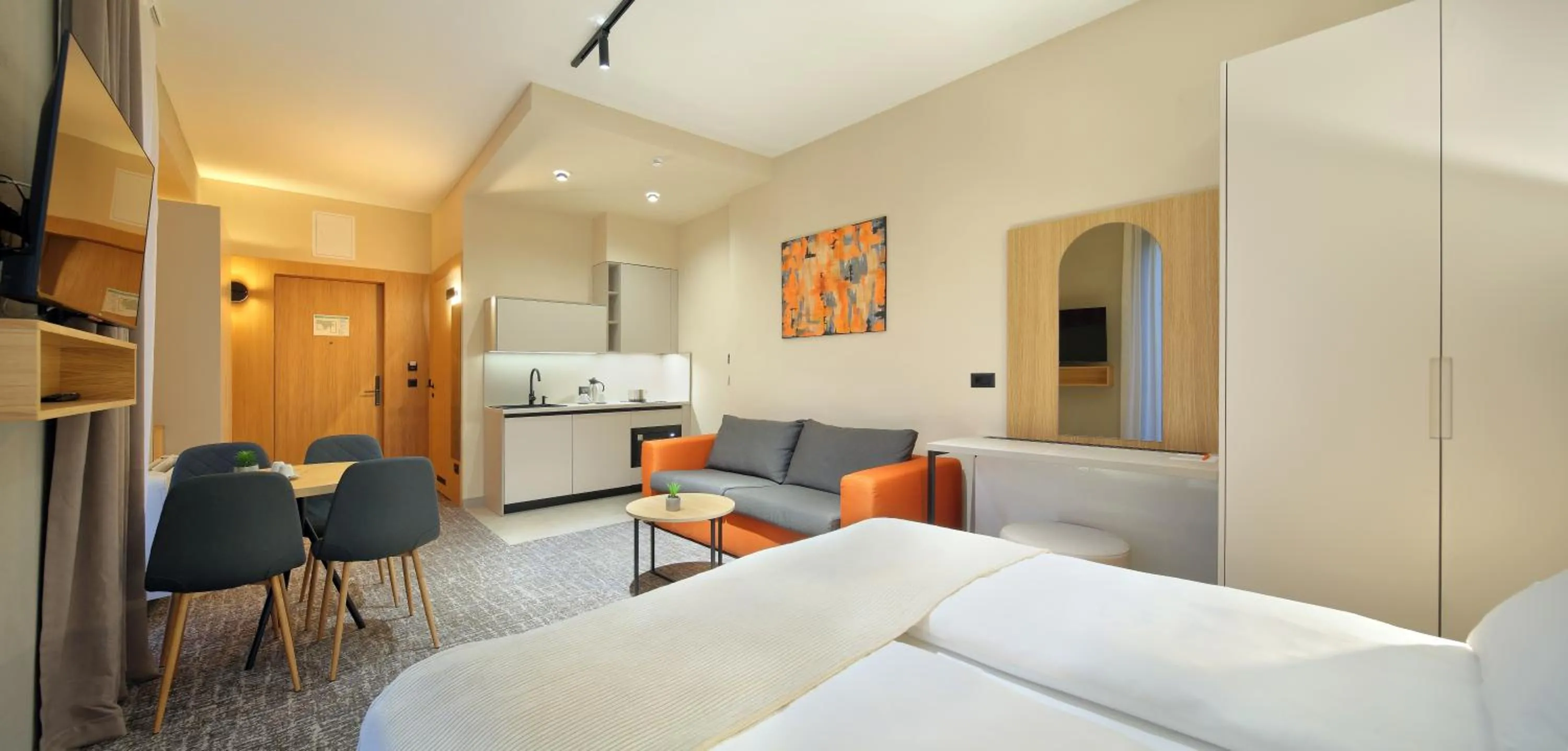Kitchen or kitchenette, Bed in Hotel NOVA Inn Sarajevo
