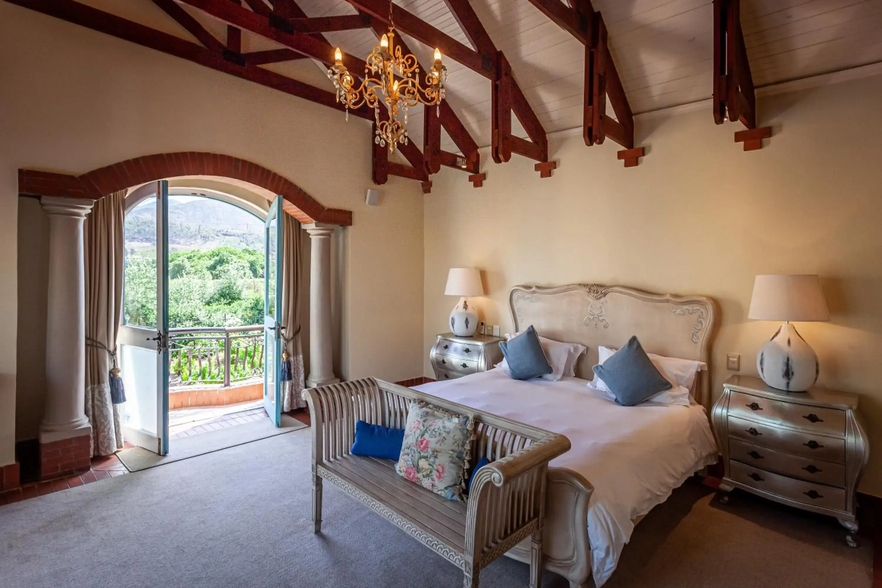 Patio, Bed in Franschhoek Country House & Villas Patio, Bed in Franschhoek Country House & Villas