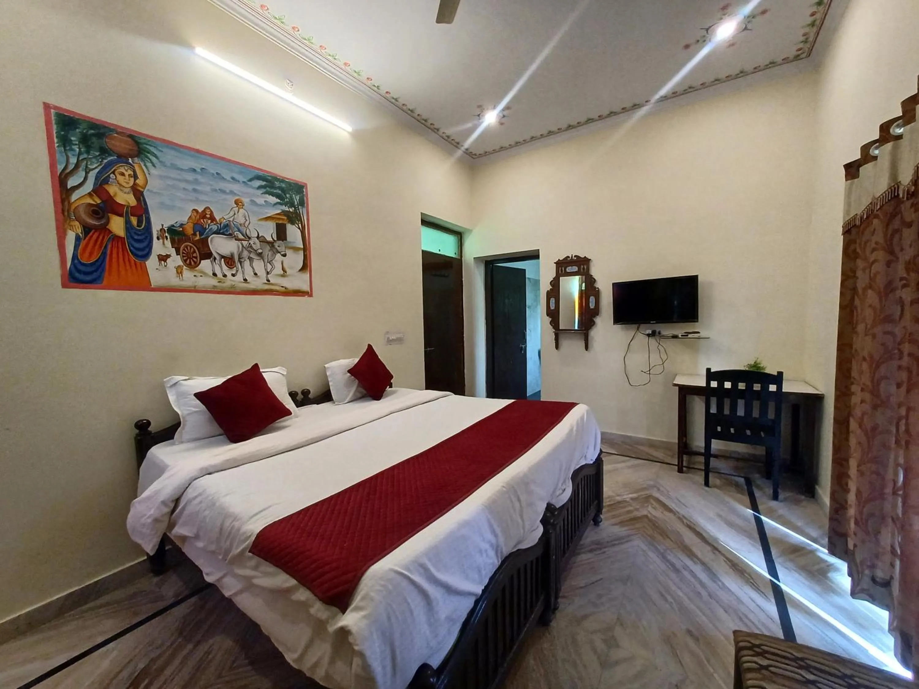 Bed in Hotel Green Haveli - A Heritage and Hill View Hotel , Pushkar