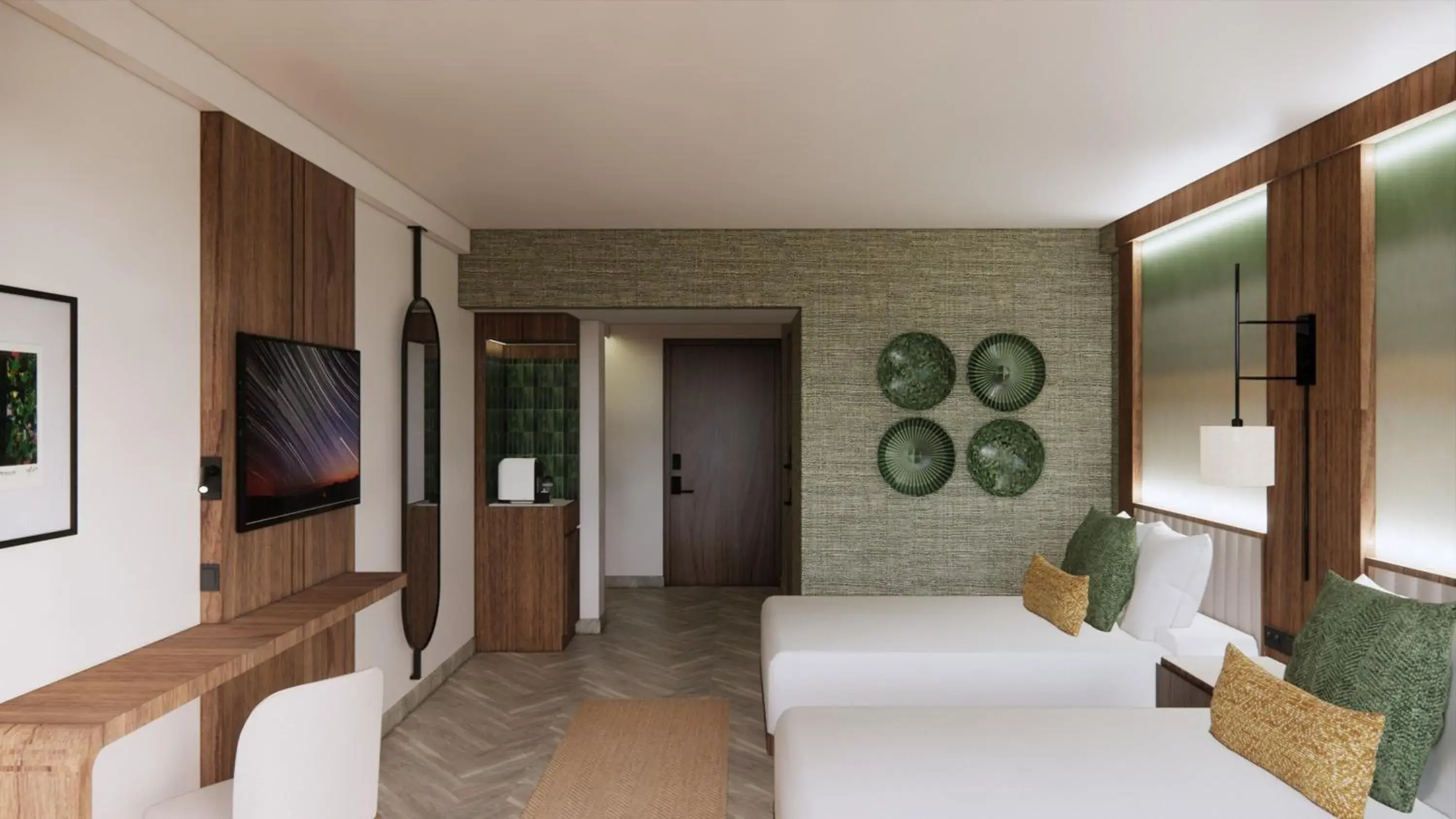 Queen Room with Two Queen Beds and Roll-In Shower - Mobility Access in Montara Hotel, Tapestry Collection By Hilton Queen Room with Two Queen Beds and Roll-In Shower - Mobility Access in Montara Hotel, Tapestry Collection By Hilton