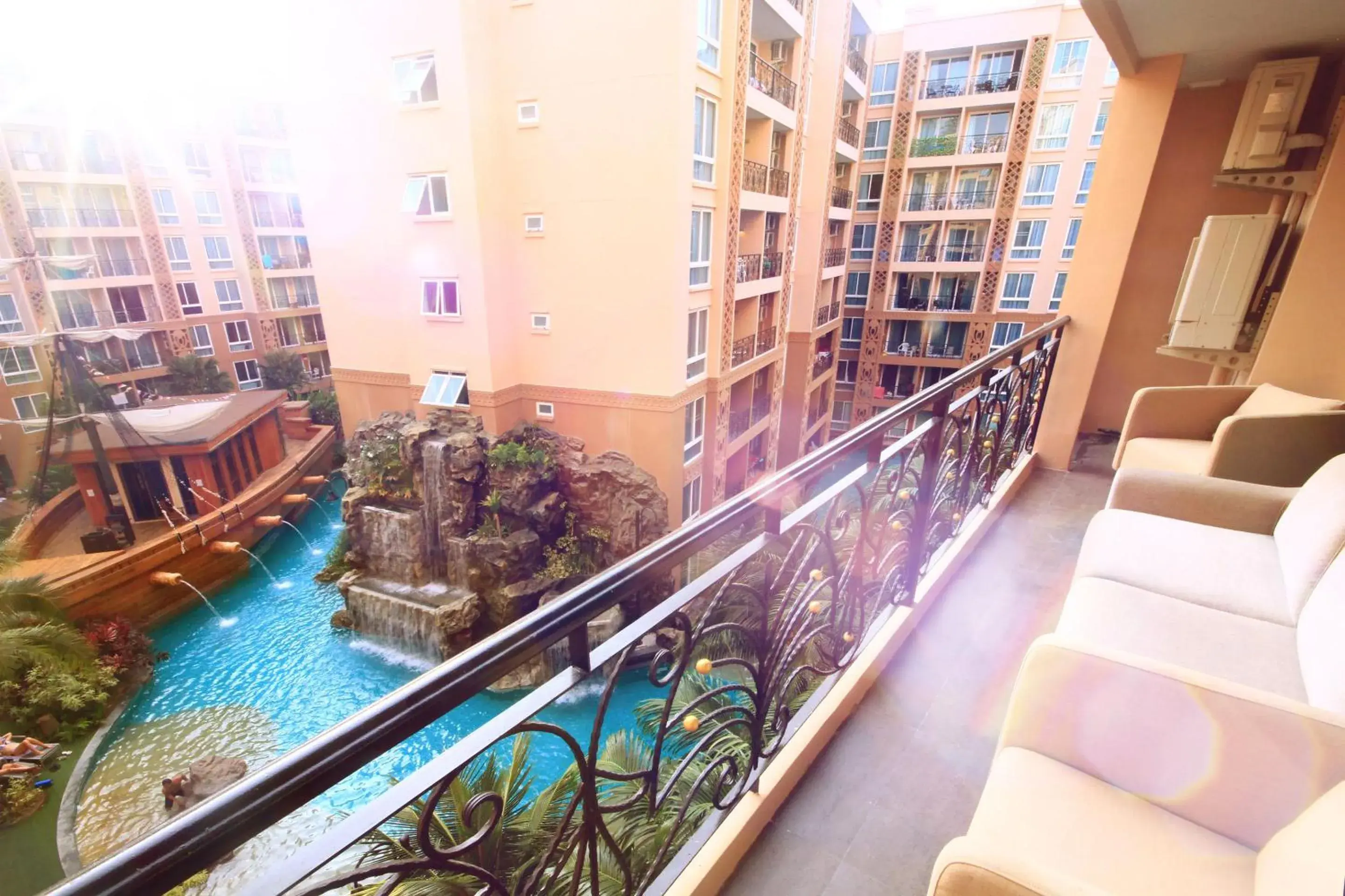 Balcony/Terrace, Pool View in Atlantis Condo & Water Park Pattaya By The Sea