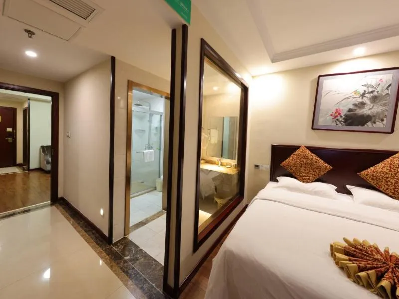 Bed in GreenTree Inn JiangSu HuaiAn University Town Science and Technology Avenue Business Hotel