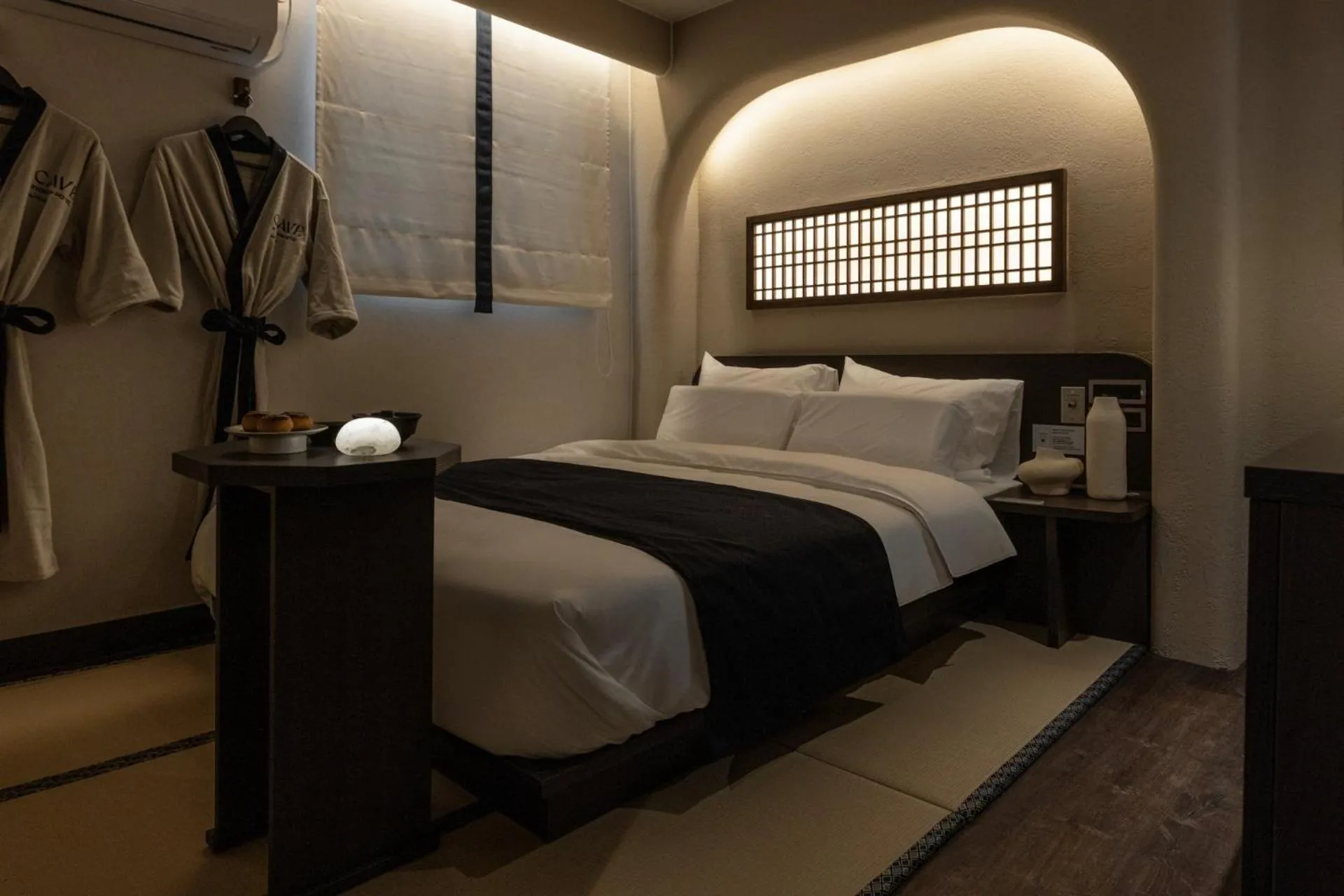 Decorative detail, Bed in Cave Ryokan Hotel by Anook Cheonan Terminal