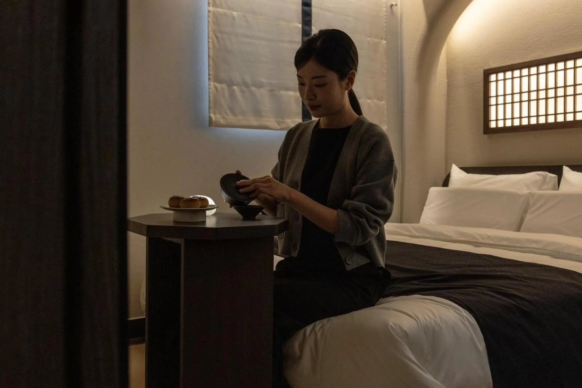 Decorative detail, Bed in Cave Ryokan Hotel by Anook Cheonan Terminal