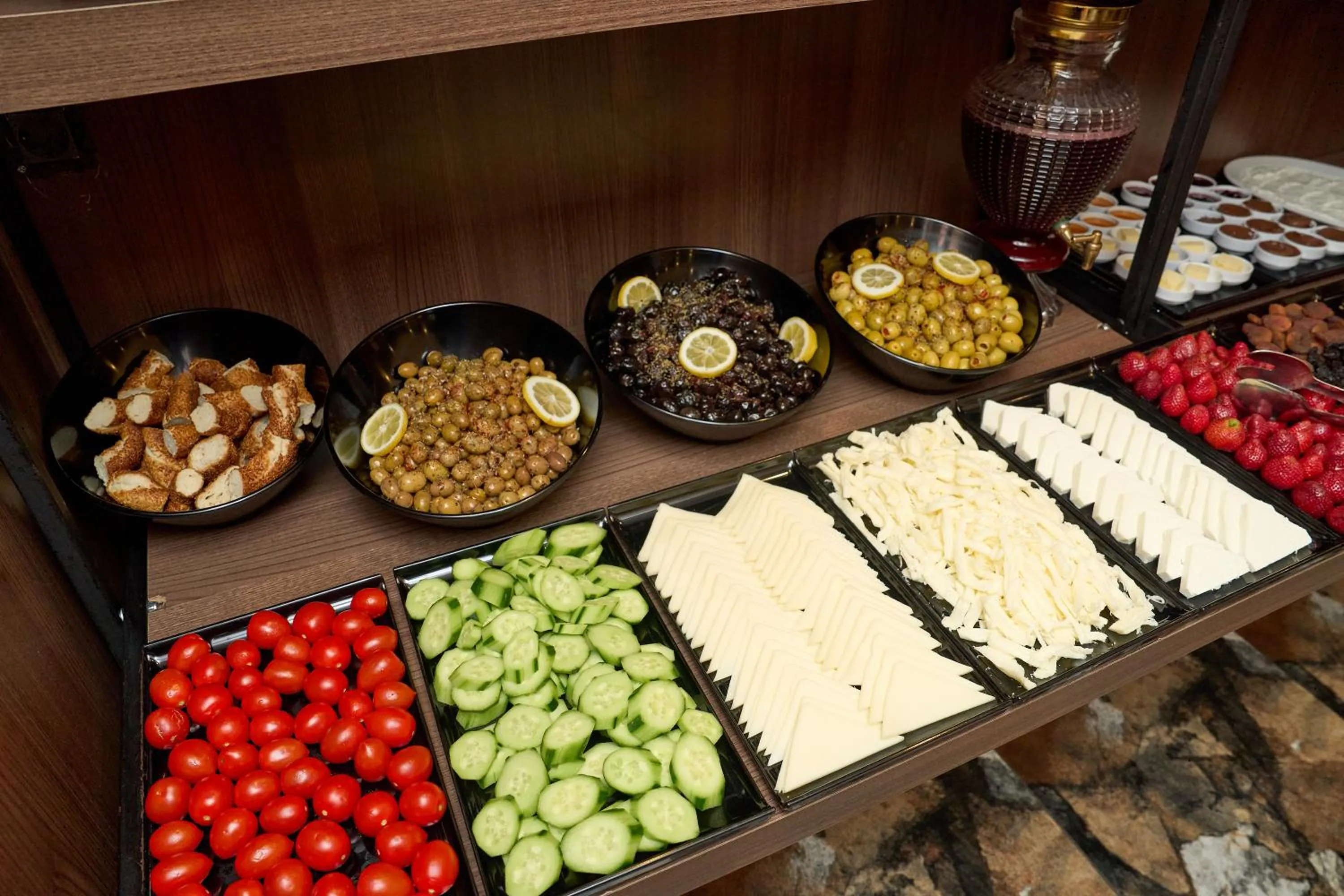 Buffet breakfast in Bonne Sante Hotel