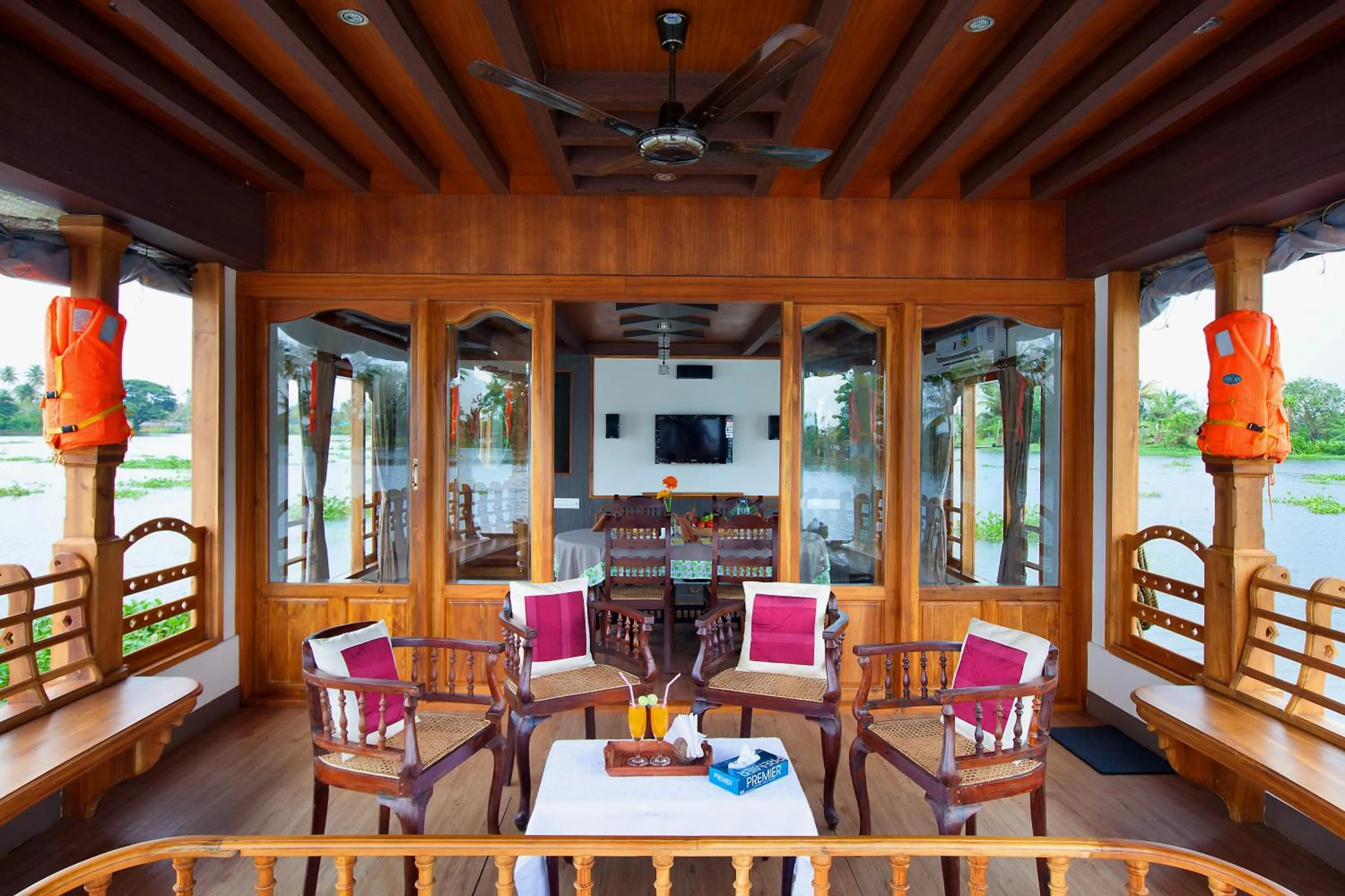 Seating area in Abad Premium House Boat