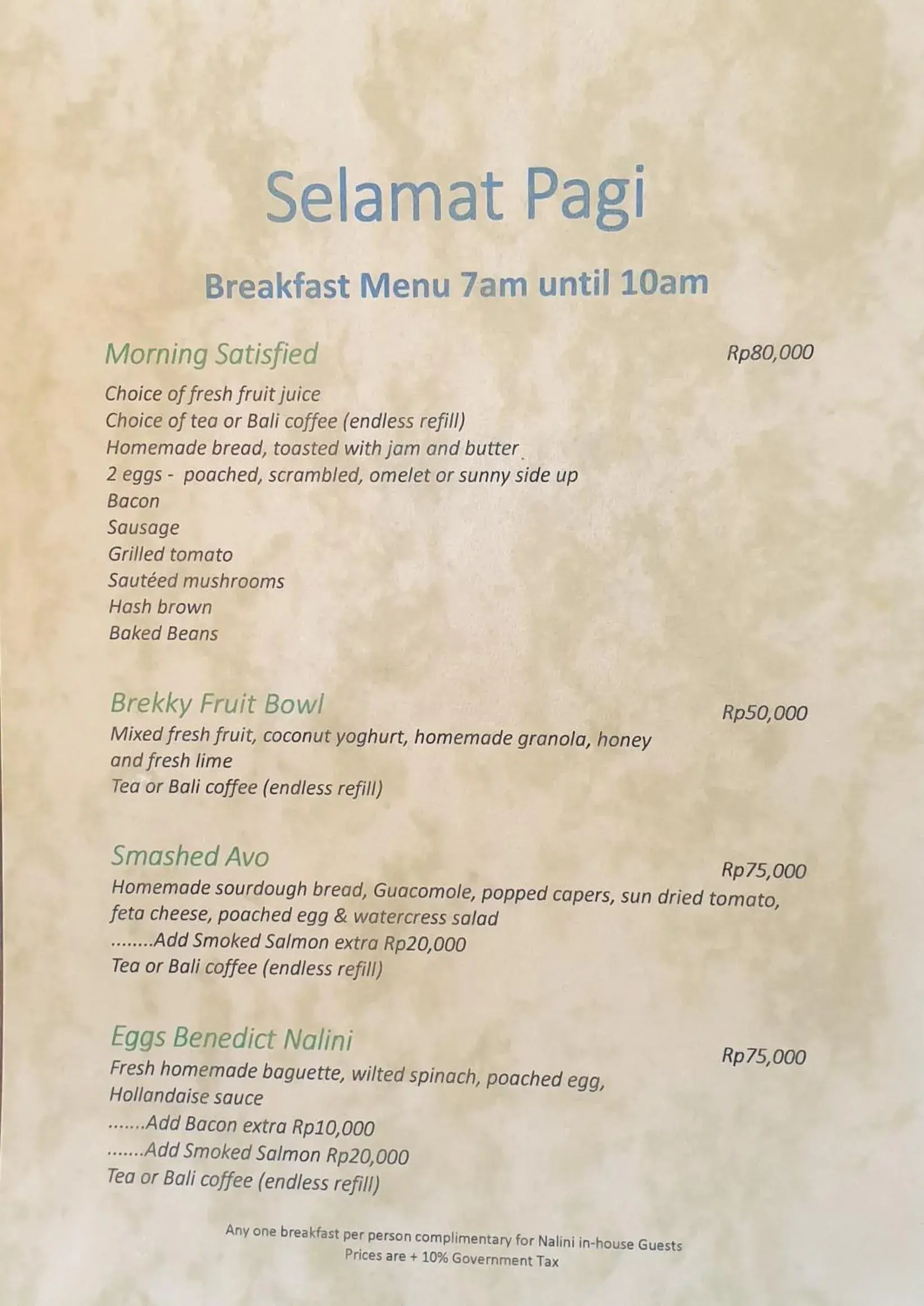 Breakfast in Nalini Resort Breakfast in Nalini Resort