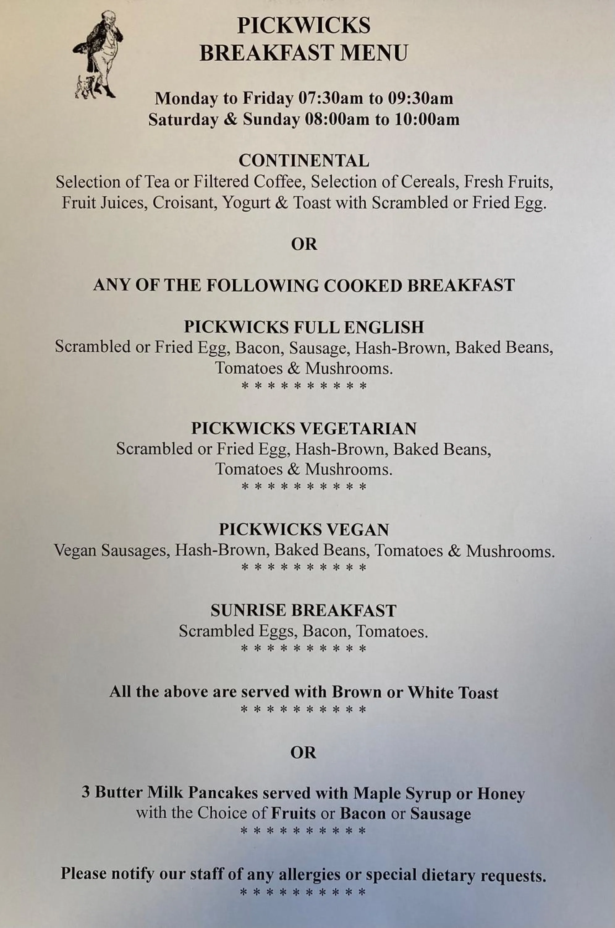 Breakfast in Pickwicks Guest House