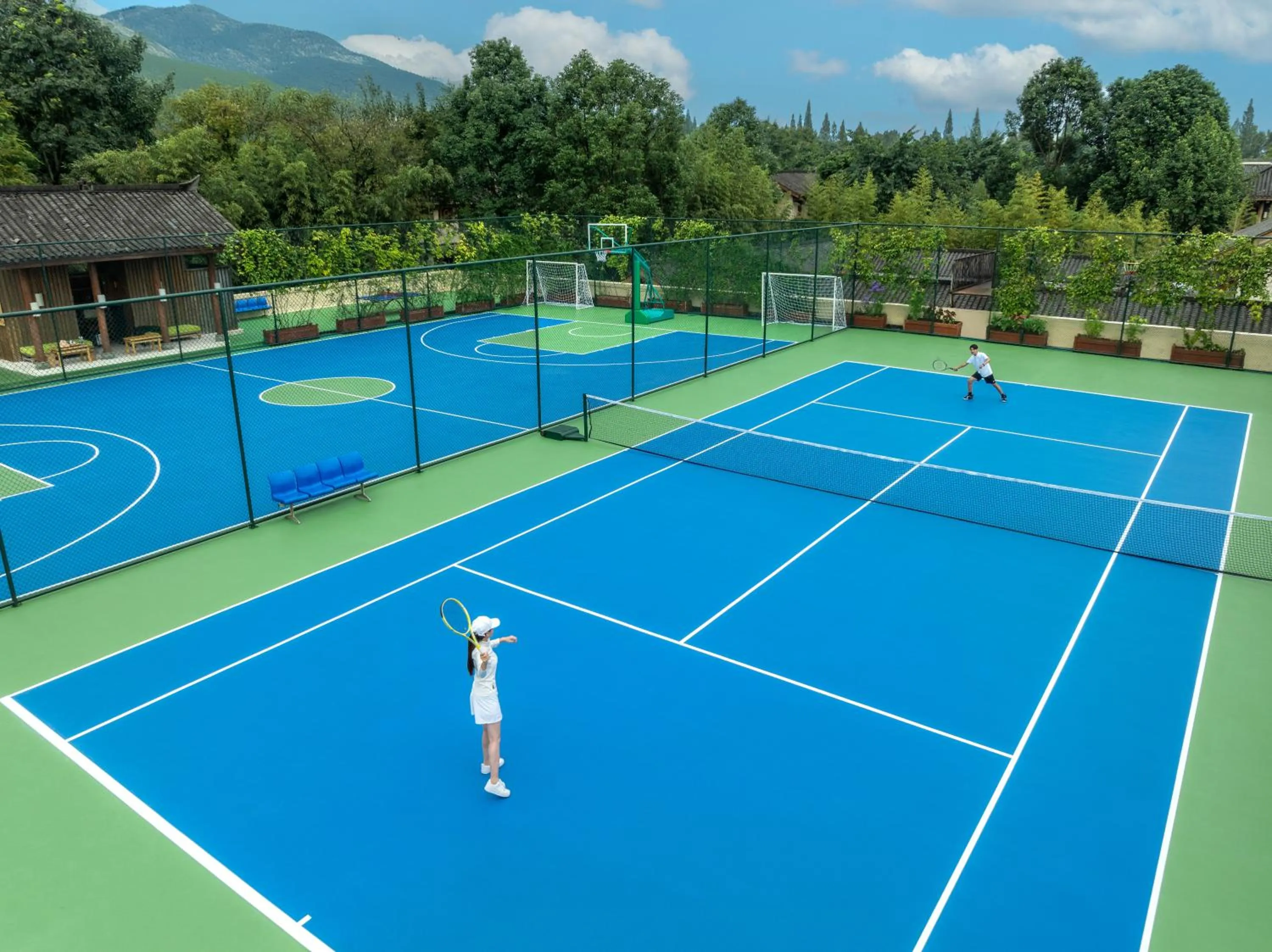 Tennis court in Six Senses Qing Cheng Mountain