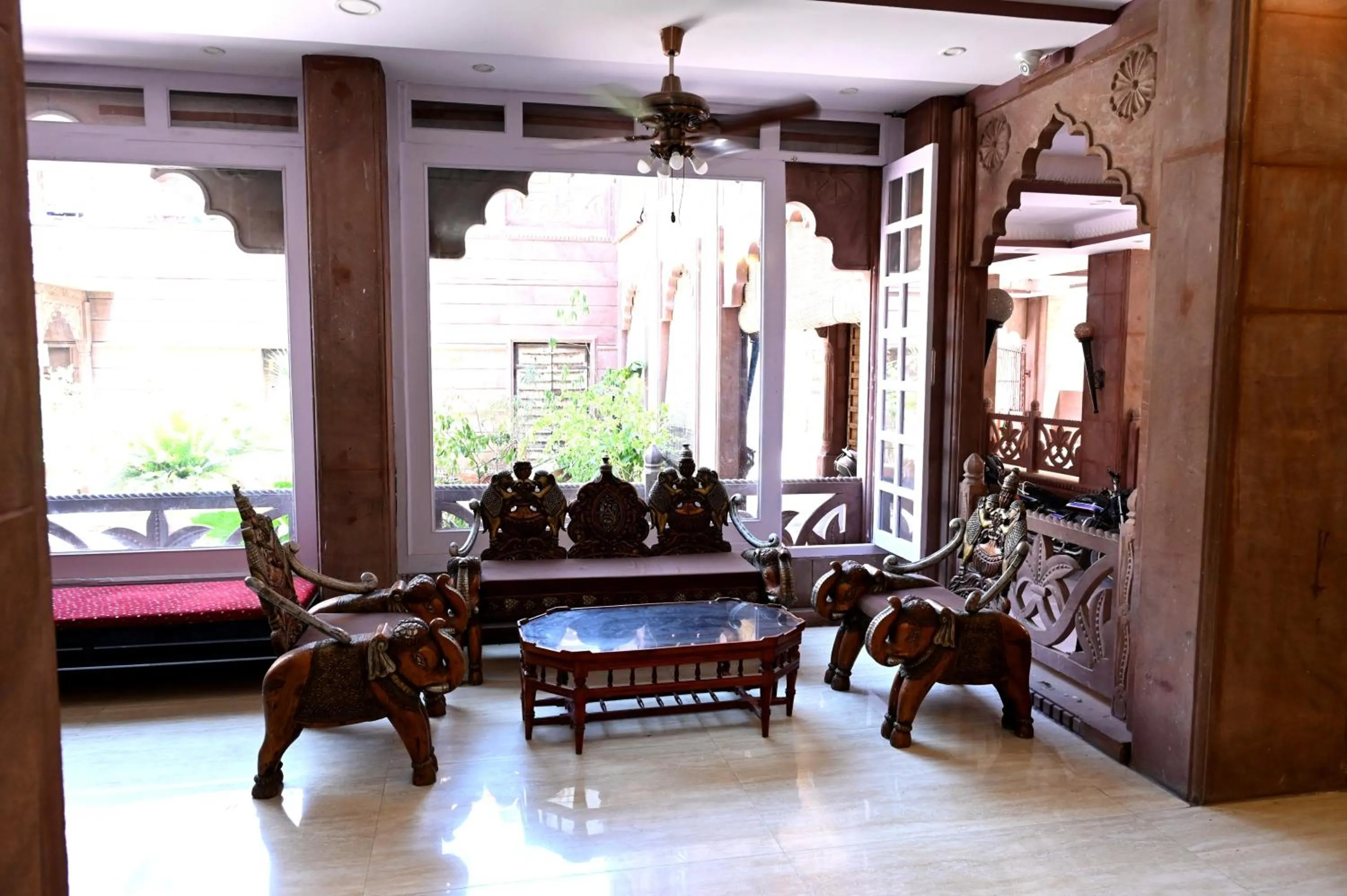 Seating area in Om Heritage Haveli