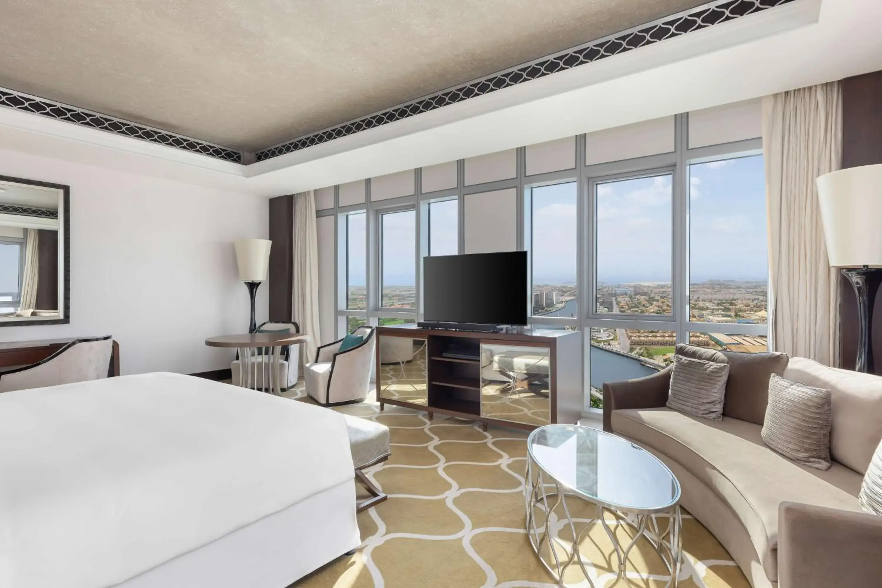 View (from property/room), Bed in Hilton Dubai Al Habtoor City View (from property/room), Bed in Hilton Dubai Al Habtoor City