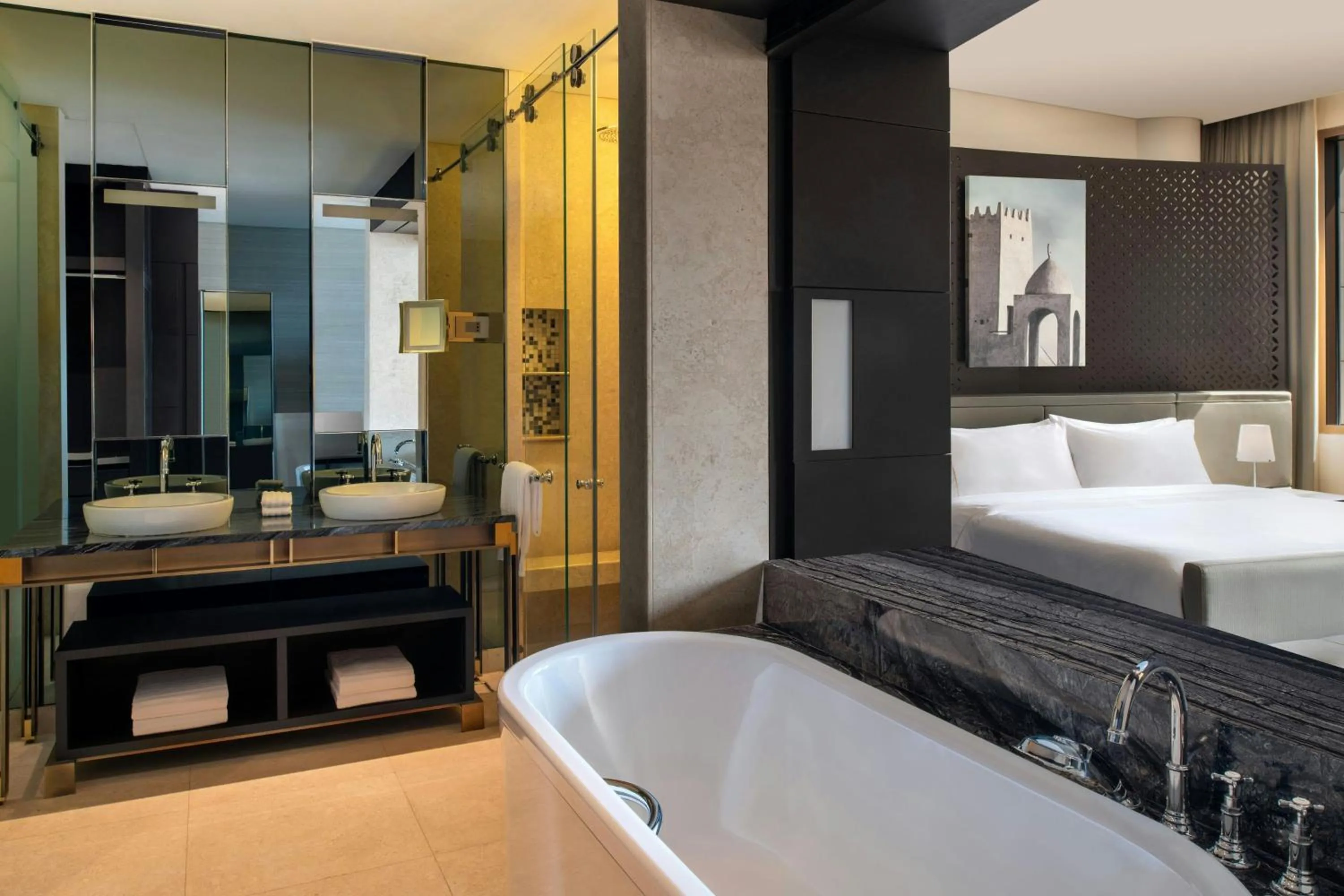 Bathroom, Bed in The Westin Doha Hotel & Spa