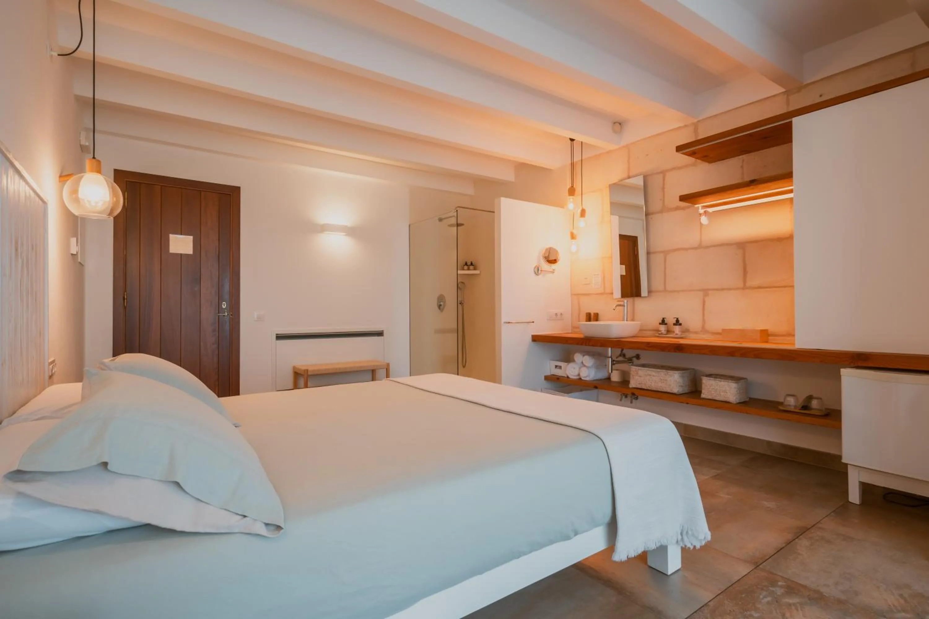 Bathroom, Bed in Agroturismo Son Vives Menorca - Adults Only